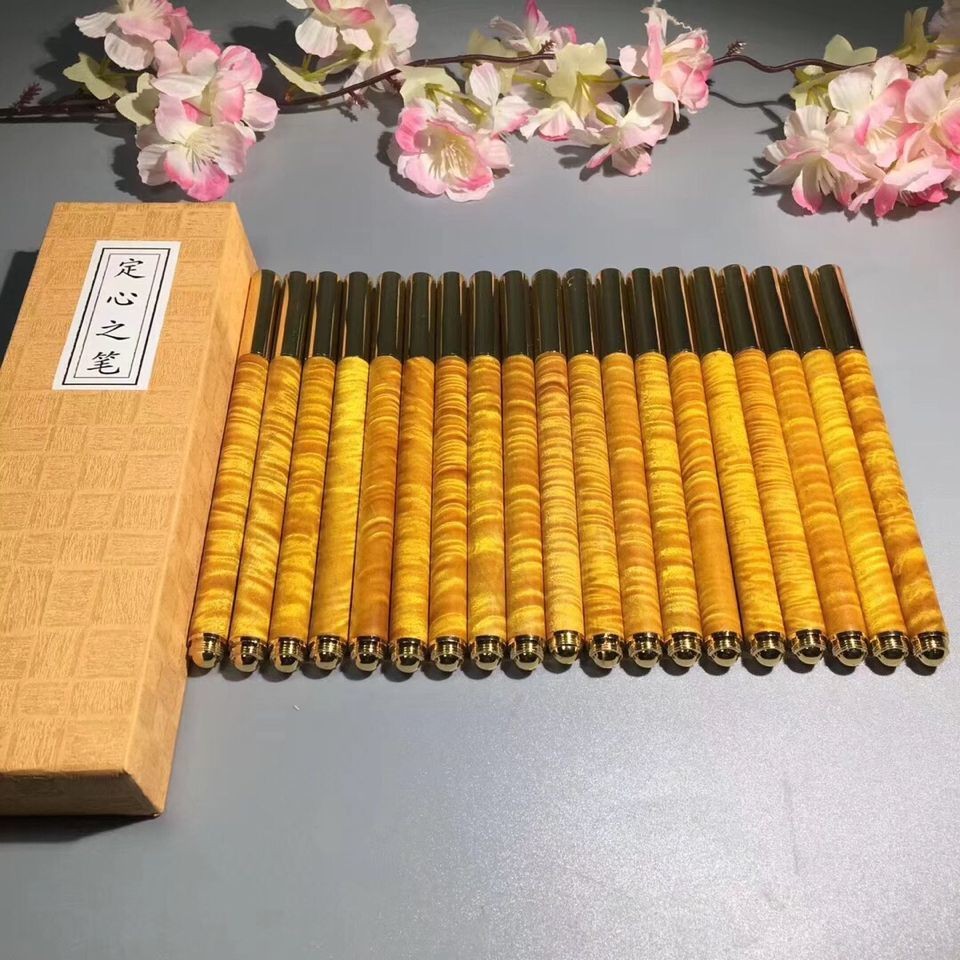 Golden Nanmu Wood Dual-Use Pen Set Fountain & Ballpoint Gift new 1pc