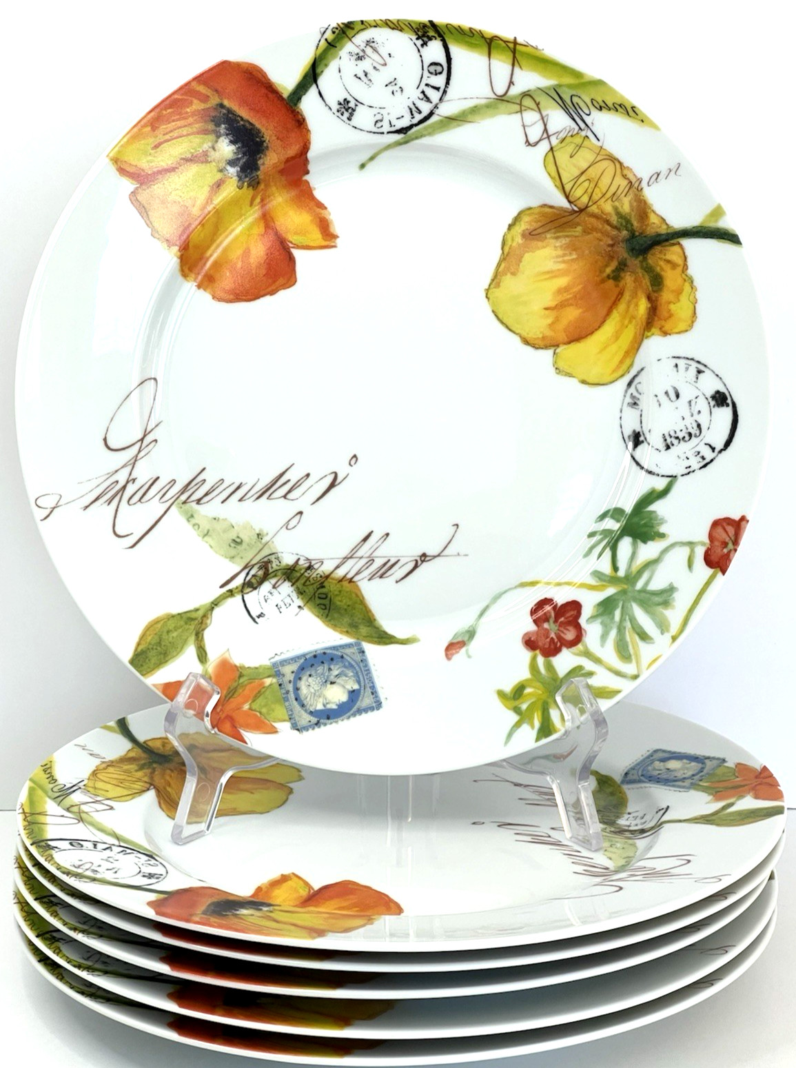 Bernardaud Limoges France Jardin des Fleurs Dinner Plates Set Of (6) 10.38” MINT Bernardaud Limoges France Jardin des Fleurs Dinner Plates Set Of (6) 10.38” MINT
