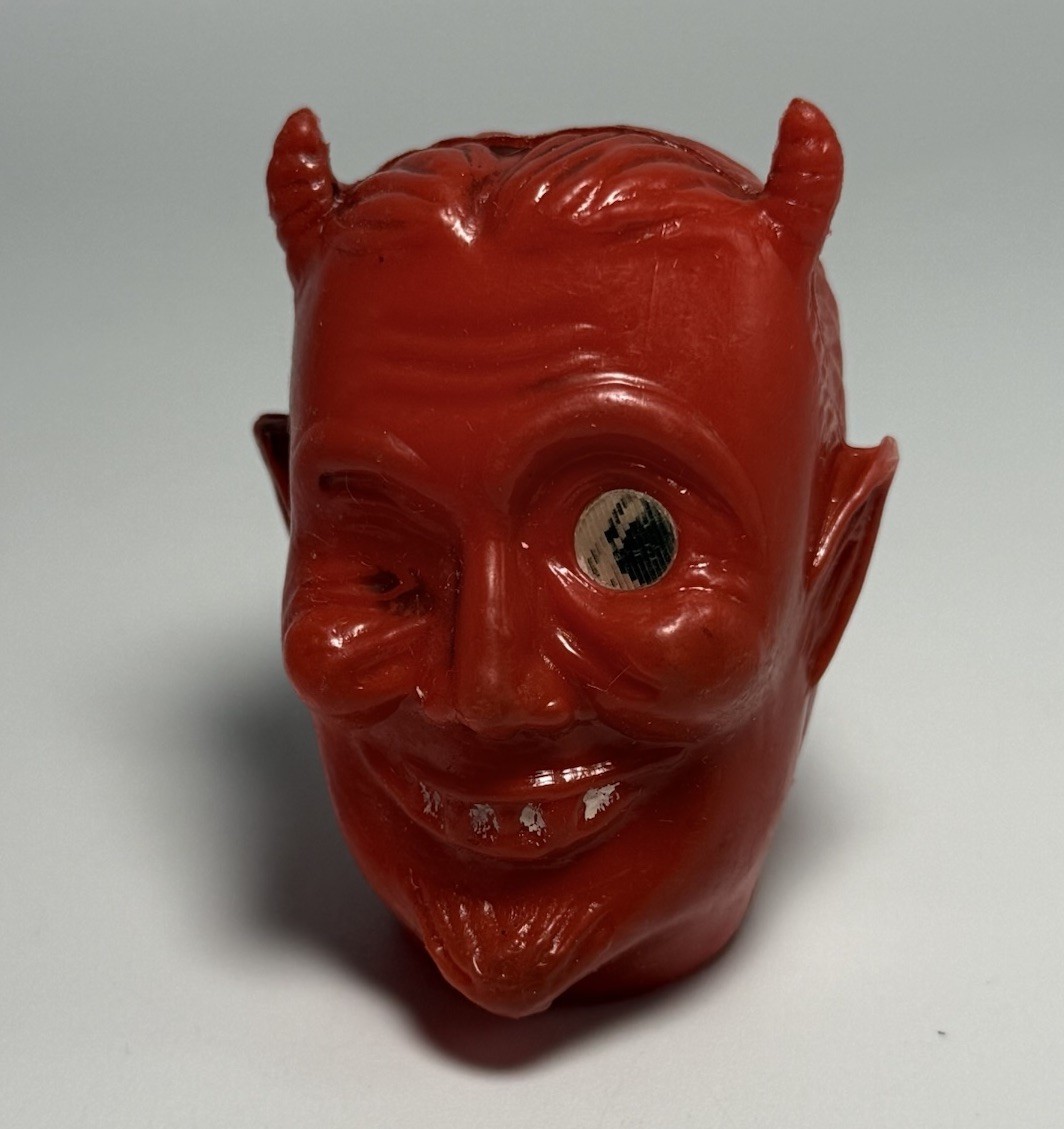 Vintage Winking Devil Head Lenticular Eye Blow Mold Halloween Hong Kong Vintage Winking Devil Head Lenticular Eye Blow Mold Halloween Hong Kong