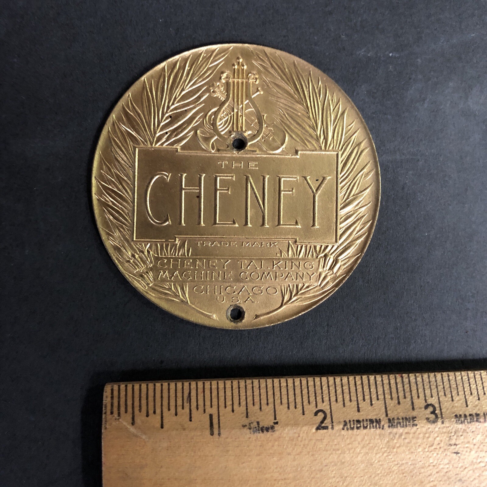 Vintage Cheney # 3M561—Talking Machine PHONOGRAPH Lid Brass ID Badge Vintage Cheney # 3M561—Talking Machine PHONOGRAPH Lid Brass ID Badge