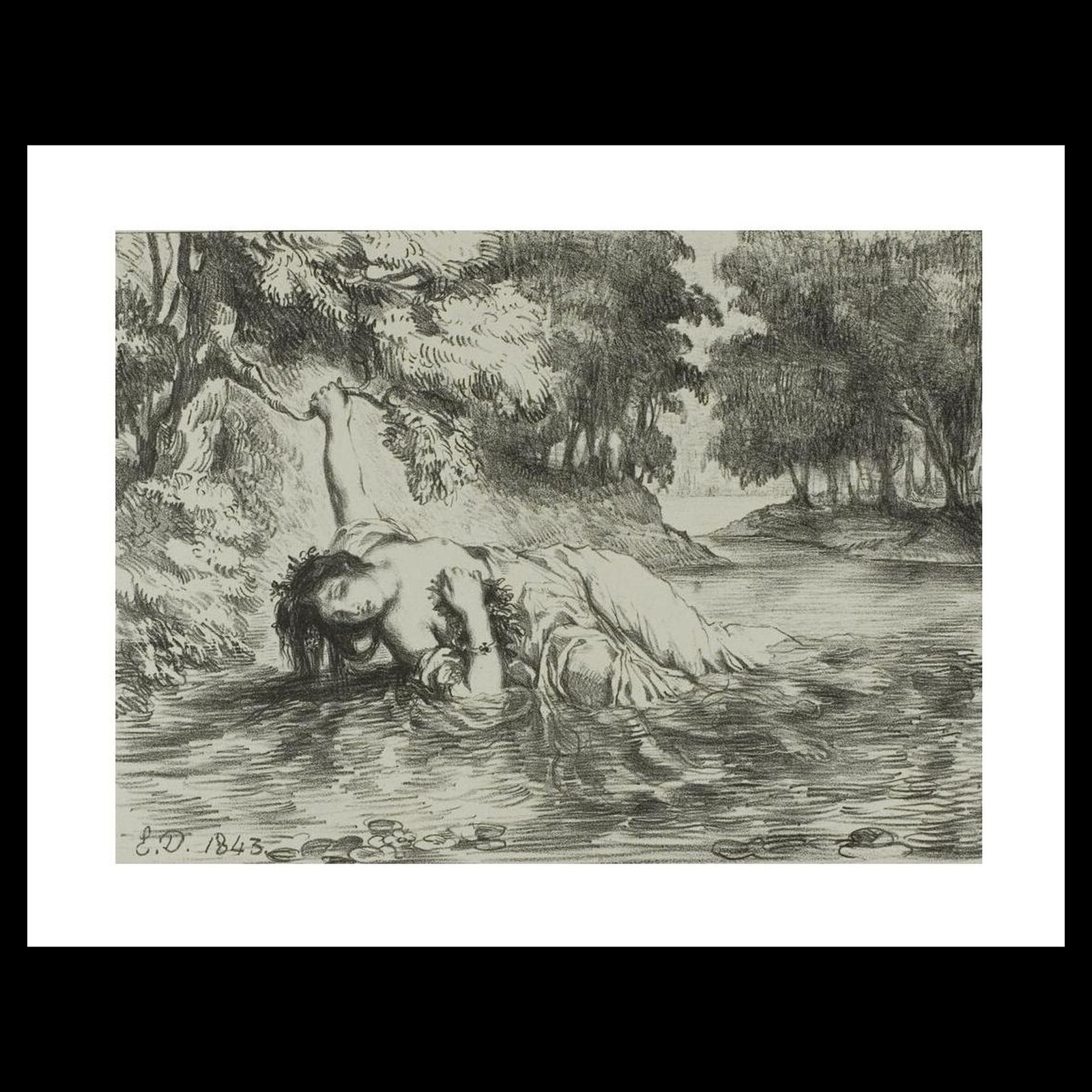 Eugene Delacroix - Ophelia\'s Death, plate 13 from Hamlet (1843) Art Card Prin