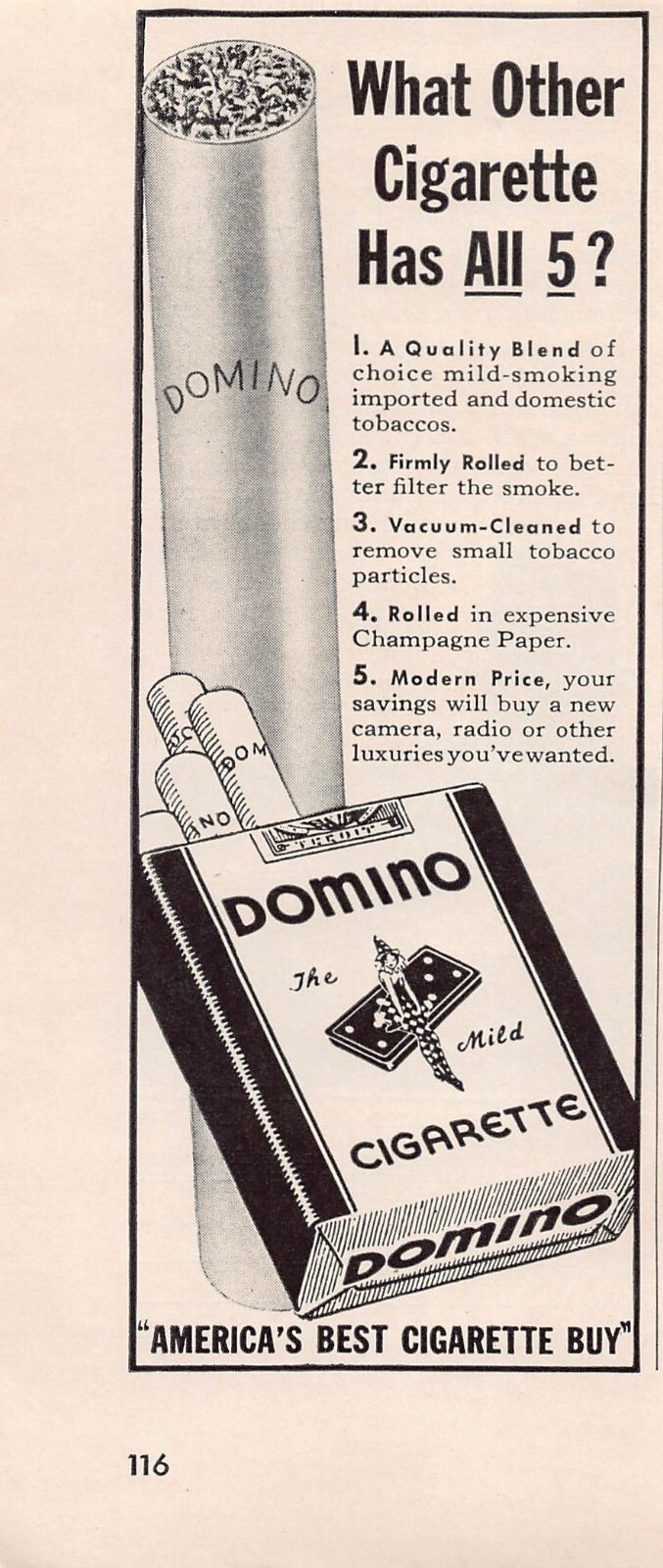 Domino Cigarettes Larus and Brother Tobacco Champagne Paper Vtg Print Ad 1940s Domino Cigarettes Larus and Brother Tobacco Champagne Paper Vtg Print Ad 1940s