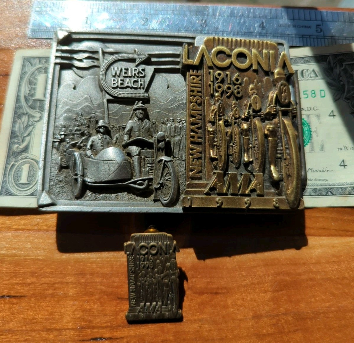AMA commemorative Laconia New Hampshire Belt Buckle + Pin Set #448 of 3000 RARE AMA commemorative Laconia New Hampshire Belt Buckle + Pin Set #448 of 3000 RARE