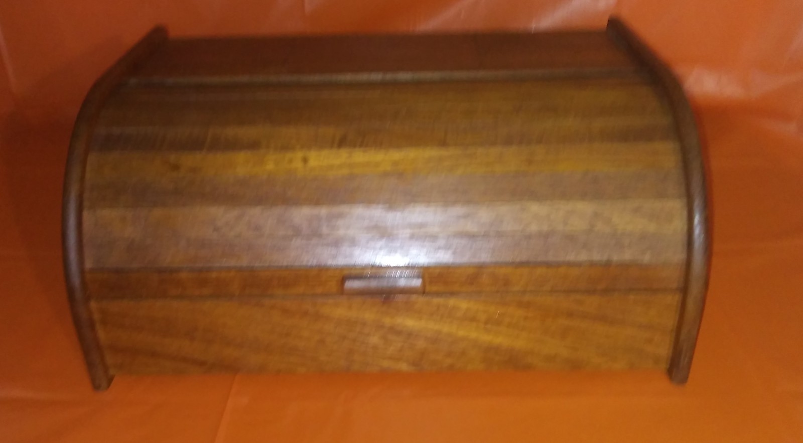 Vtg Mid Century Modern Dolphin Brand Teak Wood Roll Top Bread Box Tambour Door Vtg Mid Century Modern Dolphin Brand Teak Wood Roll Top Bread Box Tambour Door