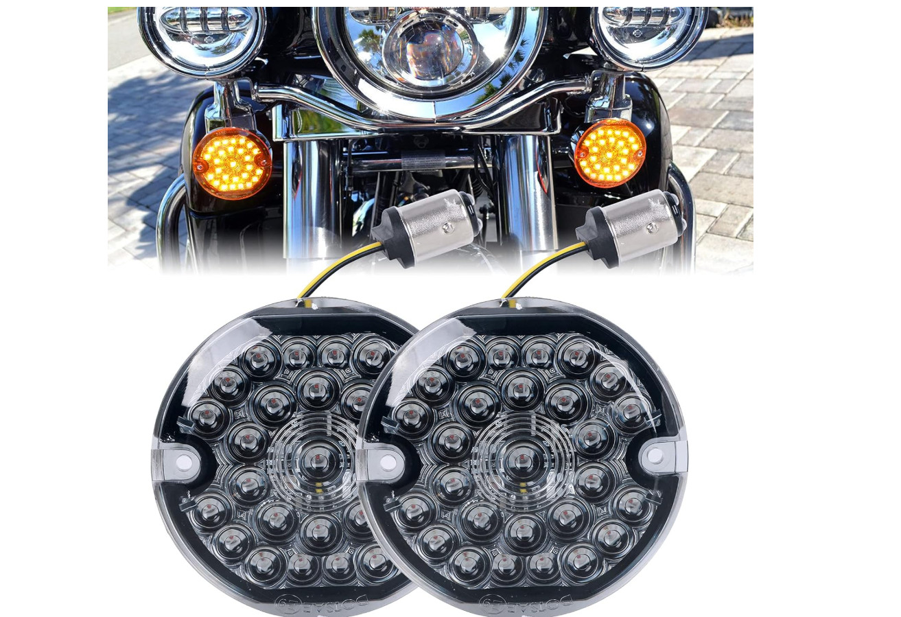 3-1/4 Inch Front Led Turn Signal Double Base Compatible with aley Road Glide Sof 3-1/4 Inch Front Led Turn Signal Double Base Compatible with aley Road Glide Sof
