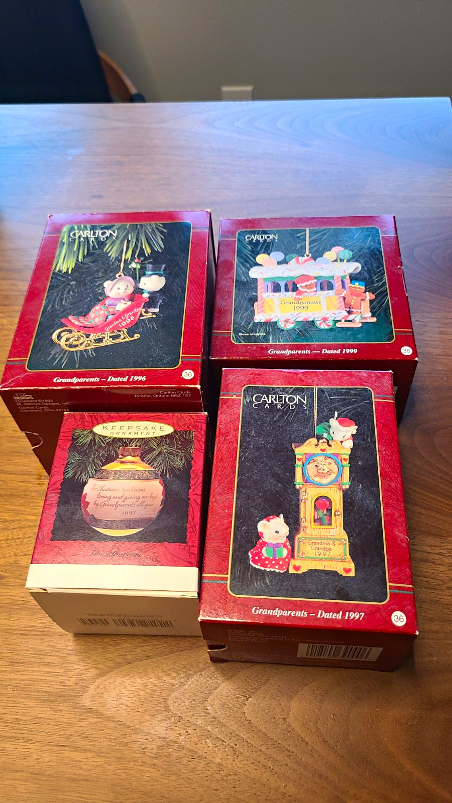 Grandparents Christmas Ornament Lot of 4 – Carlton Cards & Hallmark (1993-1999) Grandparents Christmas Ornament Lot of 4 – Carlton Cards & Hallmark (1993-1999)