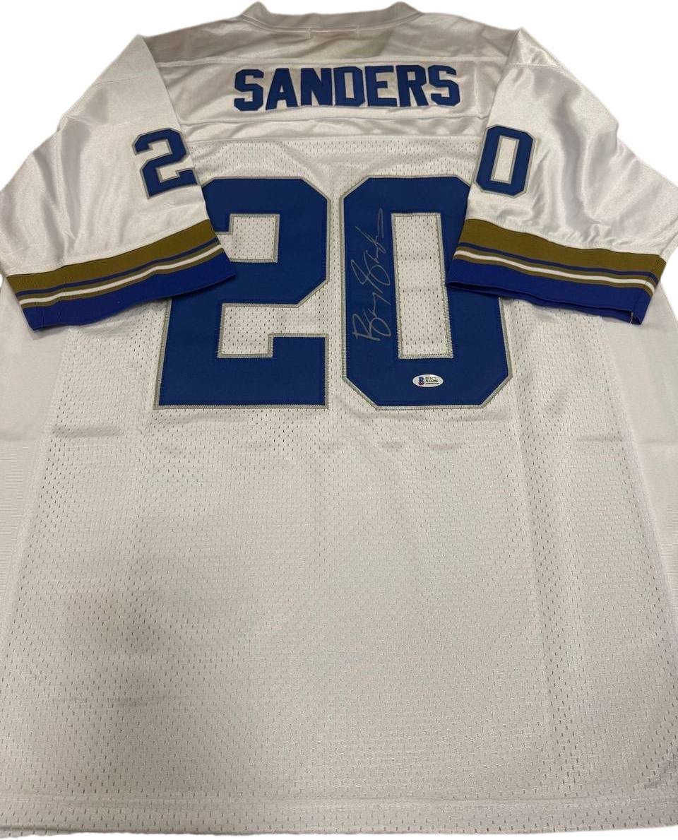Barry Sanders White jersey Detroit Lions Hand Signed BAS COA