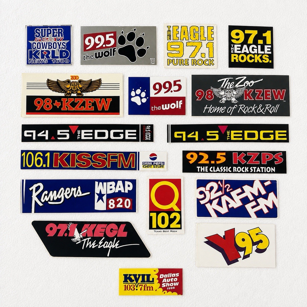 Vtg Dallas DFW Radio Station Sticker Lot 17 Y95 Eagle 94.5 EDGE KZEW KISS FM