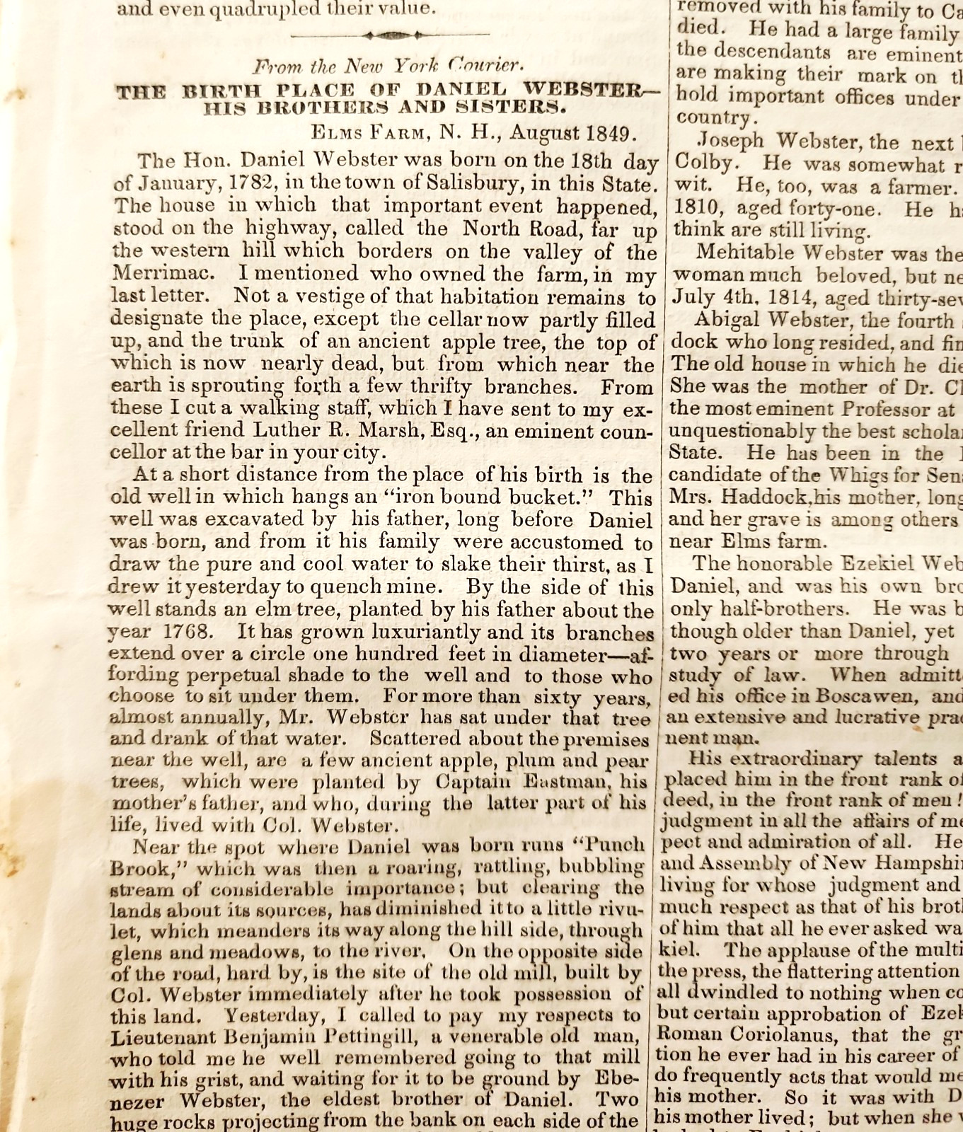 1849 Daniel Webster Birthplace New Hampshire Family History Statesman Article