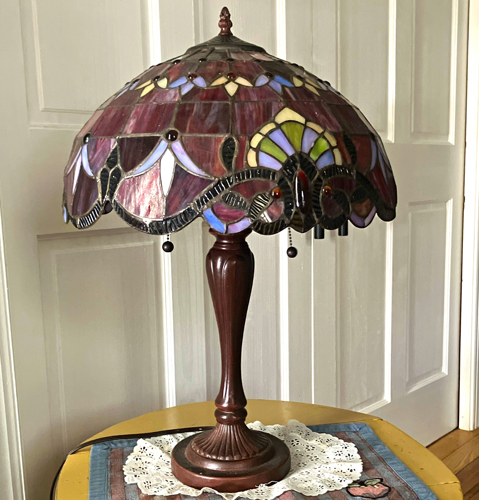 Large Tiffany Style Stained Glass Table Lamp 2-Light Victorian Floral 24” Large Tiffany Style Stained Glass Table Lamp 2-Light Victorian Floral 24”