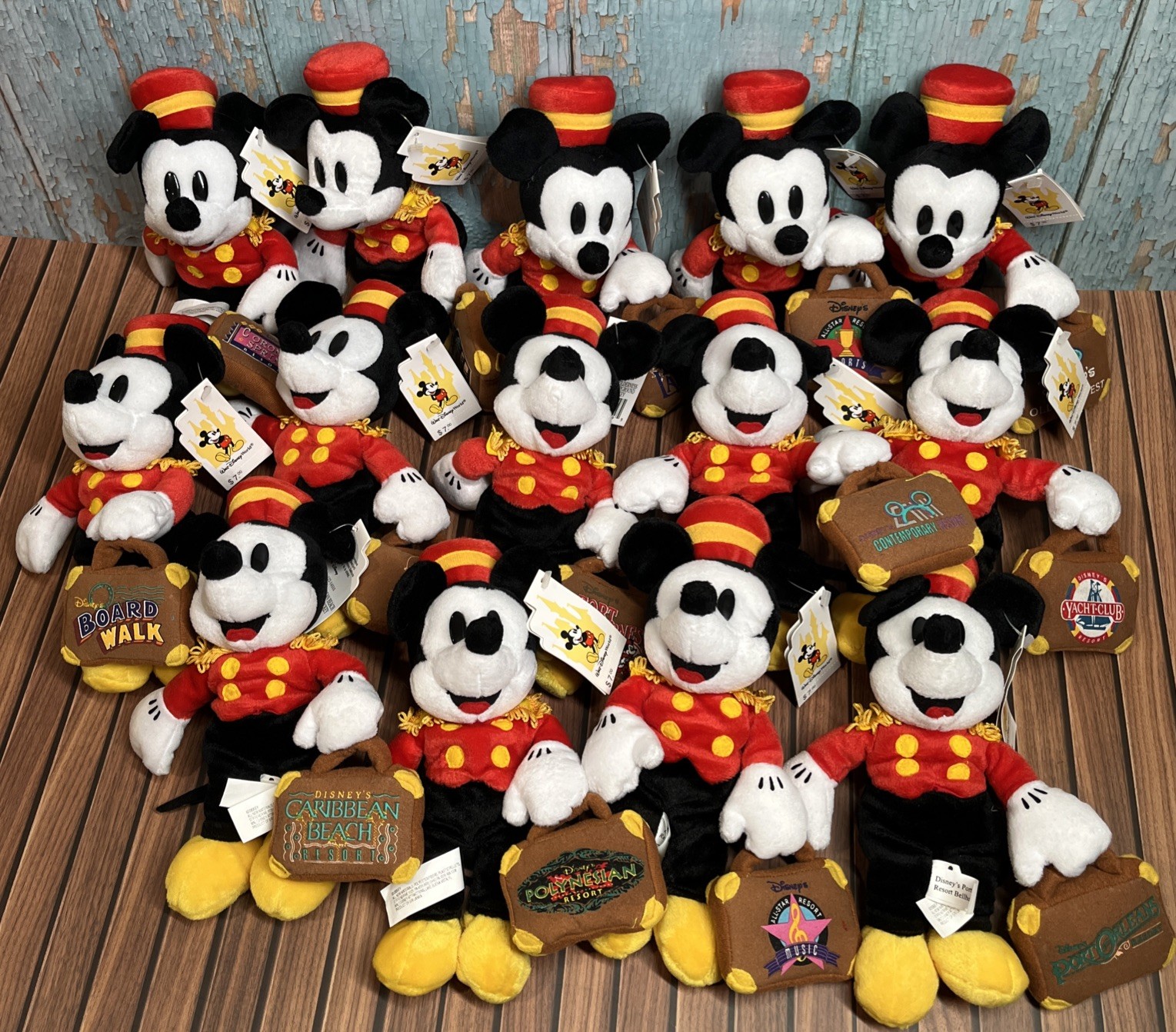 Walt Disney Bellhop Mickey 9” Bean Bag Plush NWT  Lot Of 14 Different Resorts