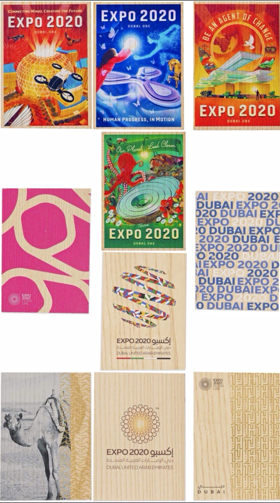 Expo 2020 Dubai UAE Lot of 10 WOODEN Postcards Expo 2020 Dubai UAE Lot of 10 WOODEN Postcards