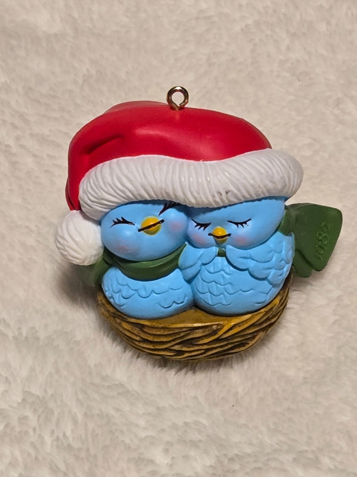  Vintage 1982 Avon Nestled Together 2 Blue Birds Christmas Ornament Wildlife