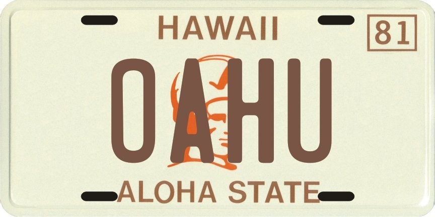 Hawaii 1980's OAHU Aluminum License Plate Hawaii 1980's OAHU Aluminum License Plate