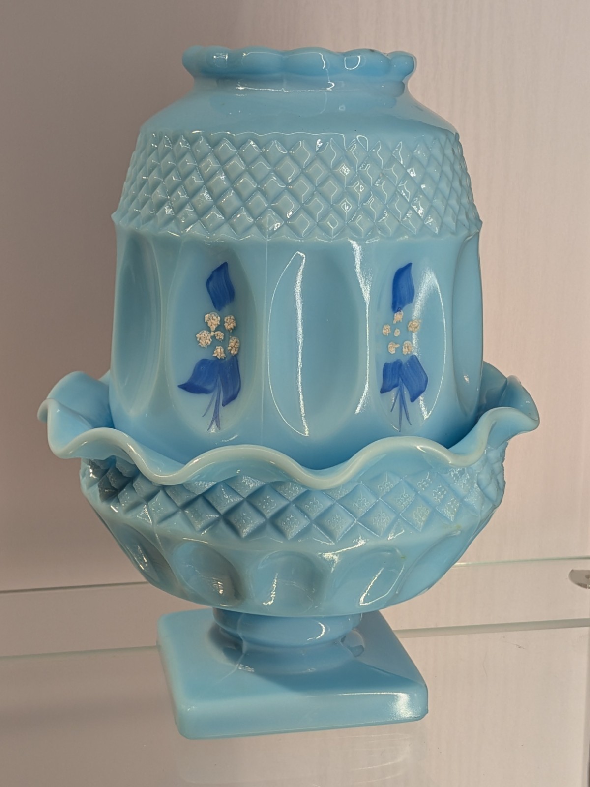 VTG Westmoreland Wakefield Blue Milk Glass Hand Painted Fairy Lamp VTG Westmoreland Wakefield Blue Milk Glass Hand Painted Fairy Lamp