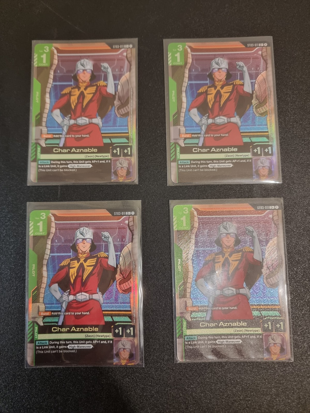 4x Playset Gundam Char Aznable C+ Zeon\'s Rush ST03-011 Alt Full Art Holo Foil