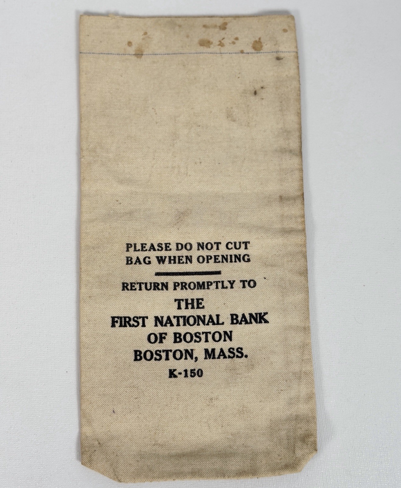 VTG First National Bank of Boston Canvas Deposit Bag K-150 Mid-Century Americana