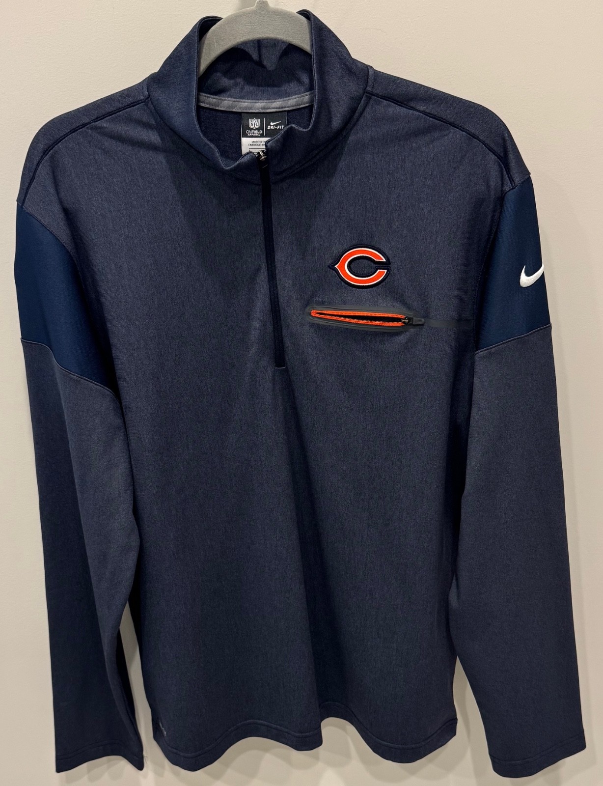 Chicago Bears - Nike Dri-Fit Onfield Apparel 1/4 Zip Pullover - Men\'s Large Navy Chicago Bears - Nike Dri-Fit Onfield Apparel 1/4 Zip Pullover - Men\'s Large Navy