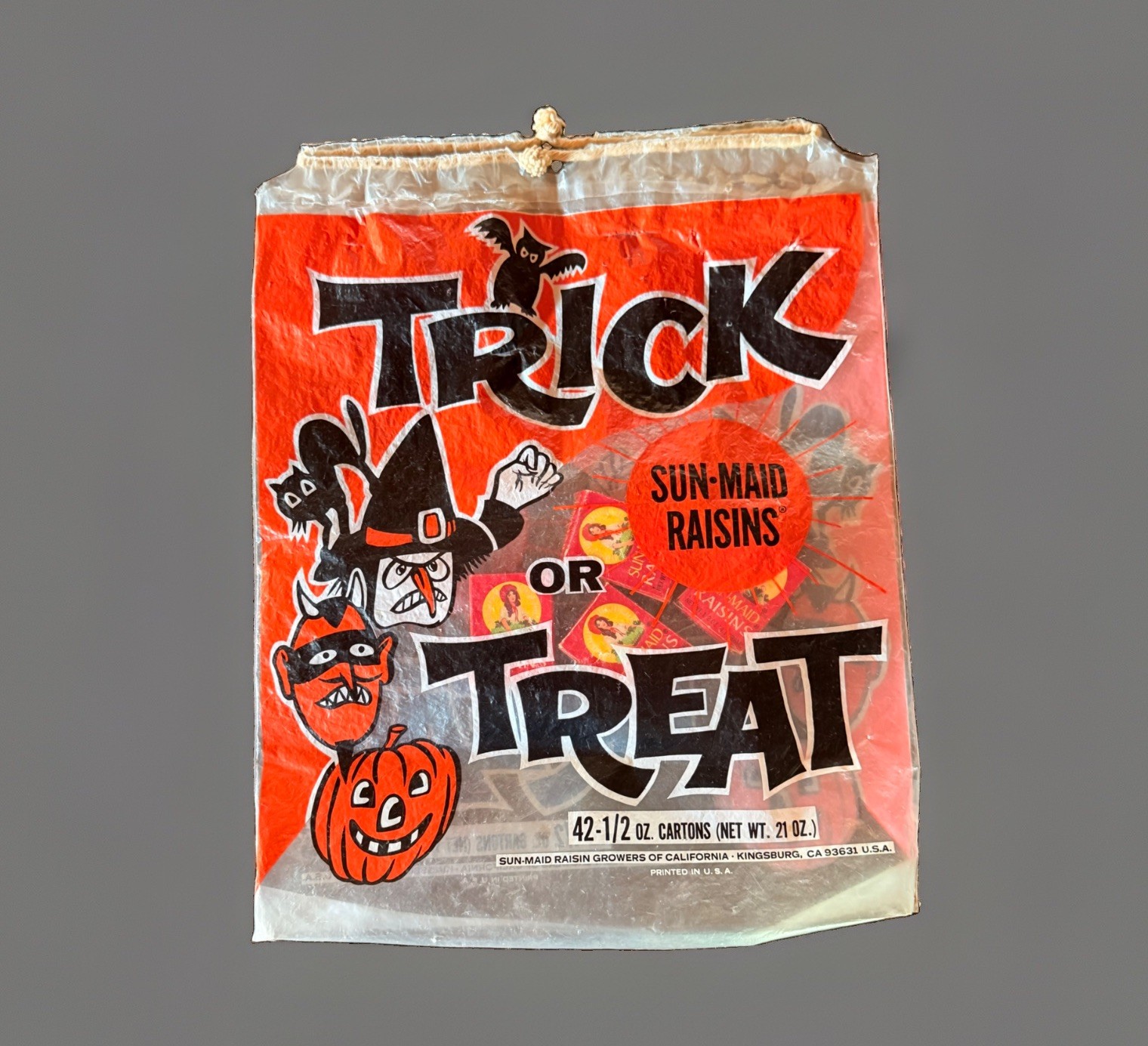 Vintage 1970\'s SUN MAID RAISINS Halloween Trick or Treat Bag w/ 4 Empty Boxes Vintage 1970\'s SUN MAID RAISINS Halloween Trick or Treat Bag w/ 4 Empty Boxes
