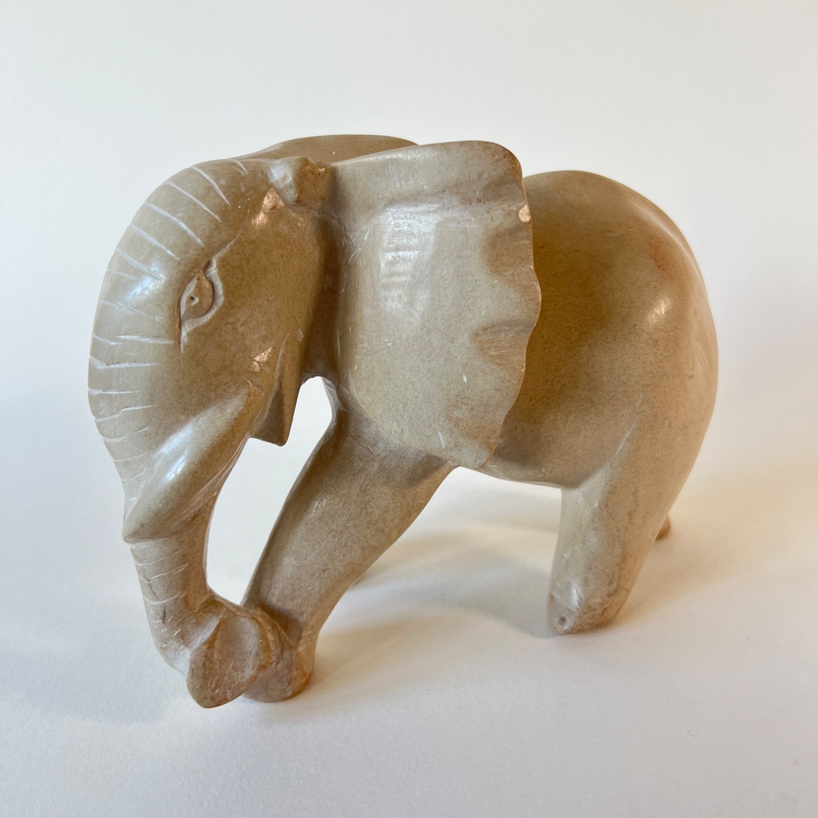 Hand Carved Stone Elephant Sculpture Vintage Chunky Polished Soapstone Figurine