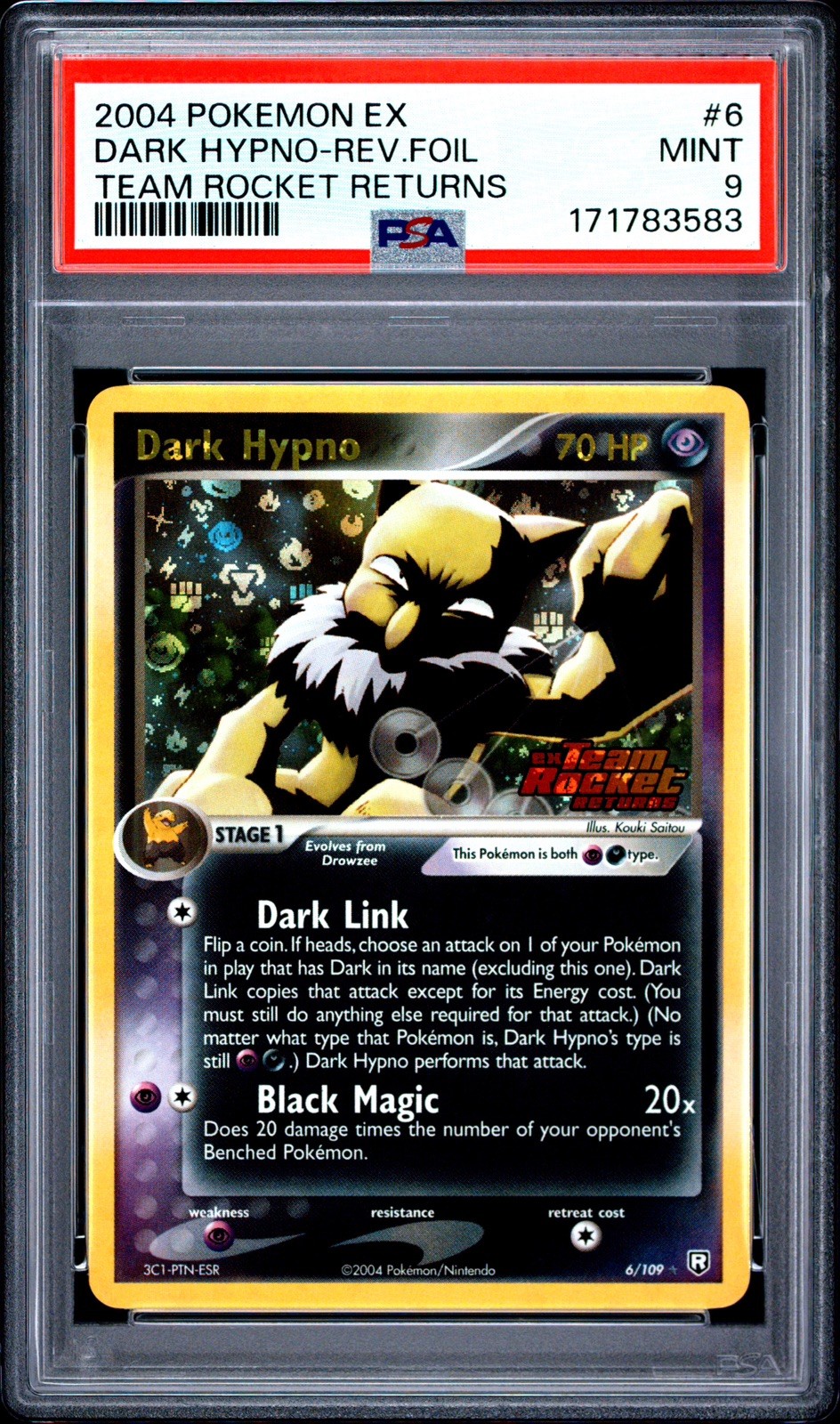 DARK HYPNO 2004 POKEMON EX TEAM ROCKET RETURNS 6/109 REVERSE HOLO PSA 9 DARK HYPNO 2004 POKEMON EX TEAM ROCKET RETURNS 6/109 REVERSE HOLO PSA 9