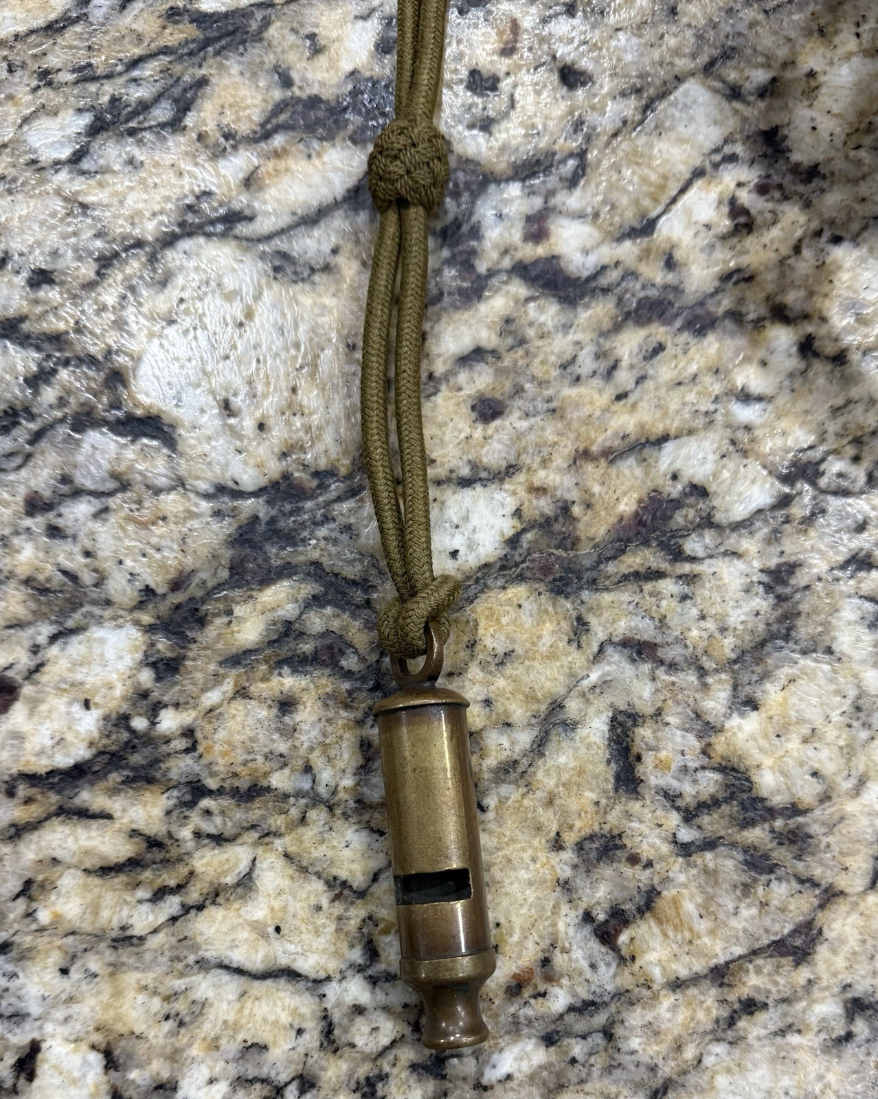 Antique US Army Brass Military Trench Whistle Horstmann Philadelphia Lanyard