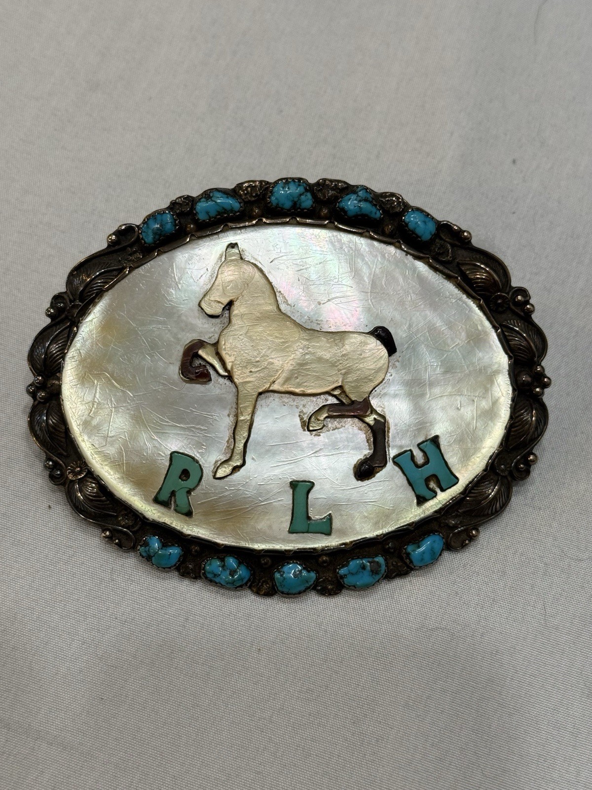 Vintage Navajo Tim Bedah & Bessie Manning 14K & 925 Turquoise Custom Buckle 139g Vintage Navajo Tim Bedah & Bessie Manning 14K & 925 Turquoise Custom Buckle 139g