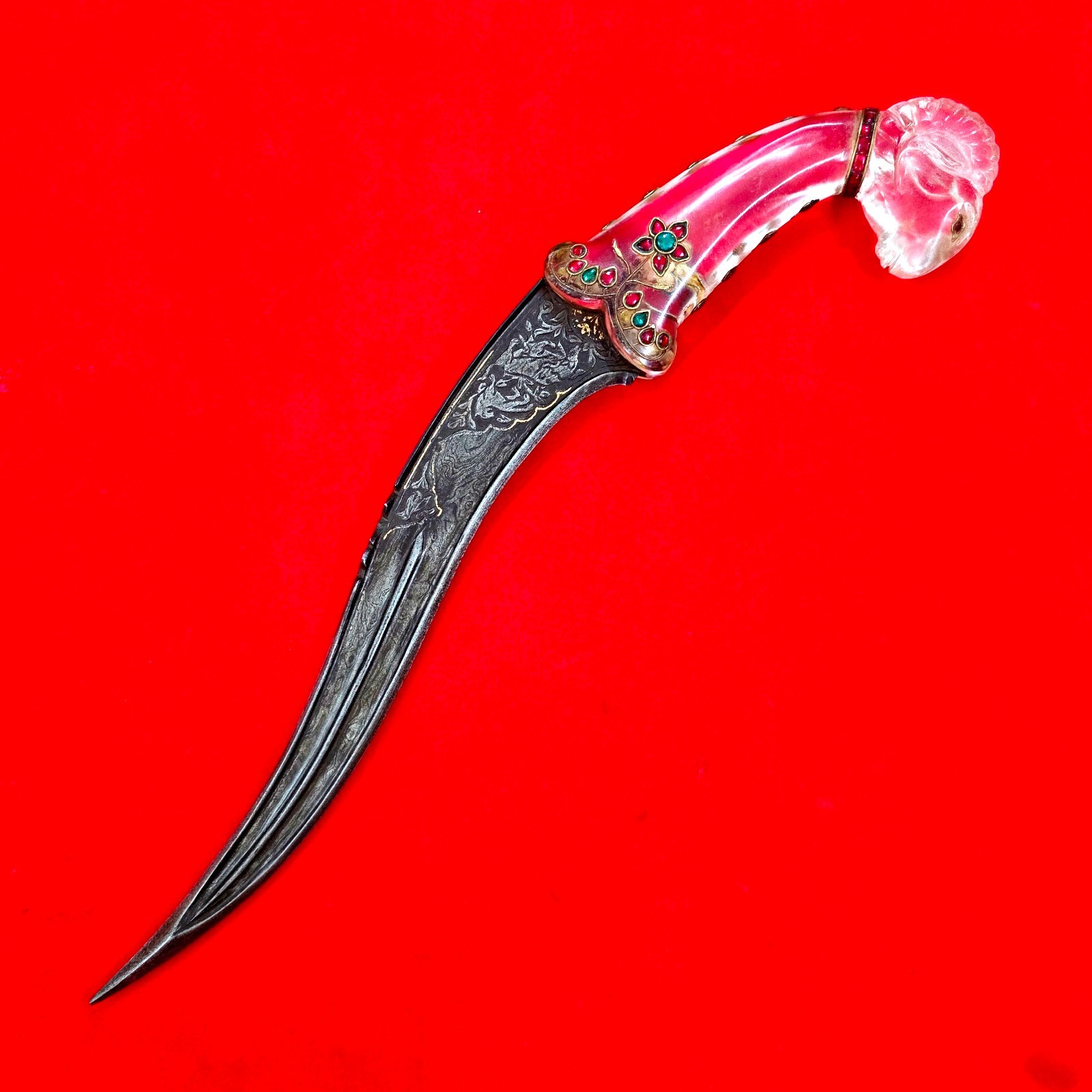 Vintage Indo-Persian Mughal Islamic Jeweled Crystal Gold Damascus Pesh-Kabz Kard Vintage Indo-Persian Mughal Islamic Jeweled Crystal Gold Damascus Pesh-Kabz Kard