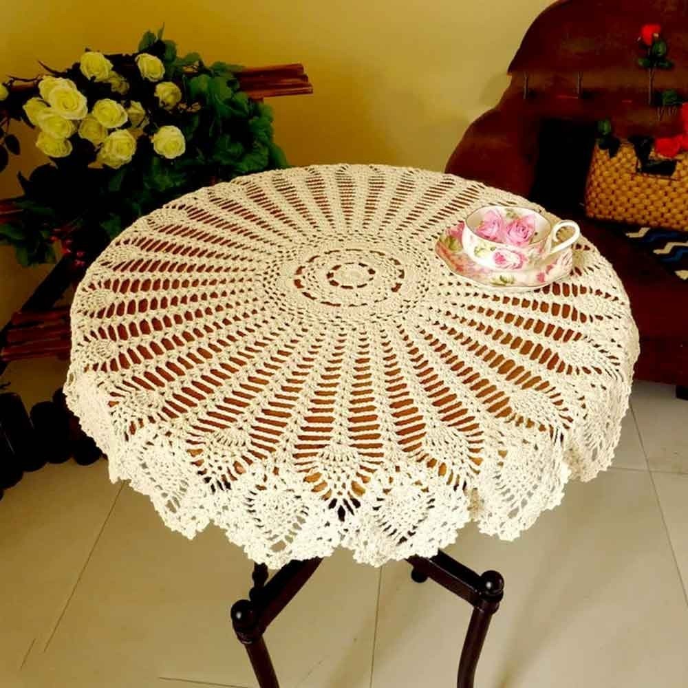 31in Vintage Cotton Hand Crochet Lace Flower Tablecloth Doily Round Table Topper