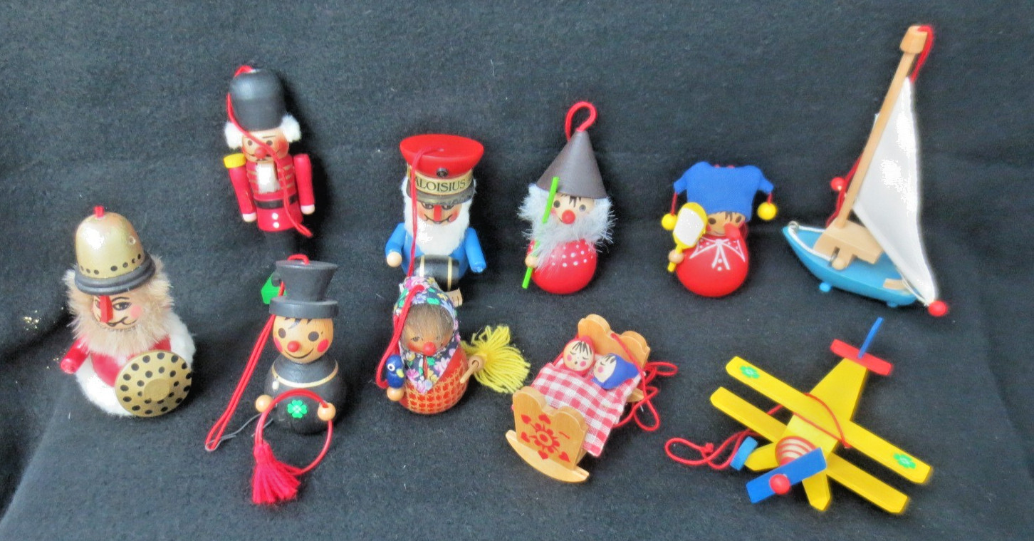 VTG Steinbach Wooden Handmade Ornaments Lot of (9) Germany Christmas Handpainted
