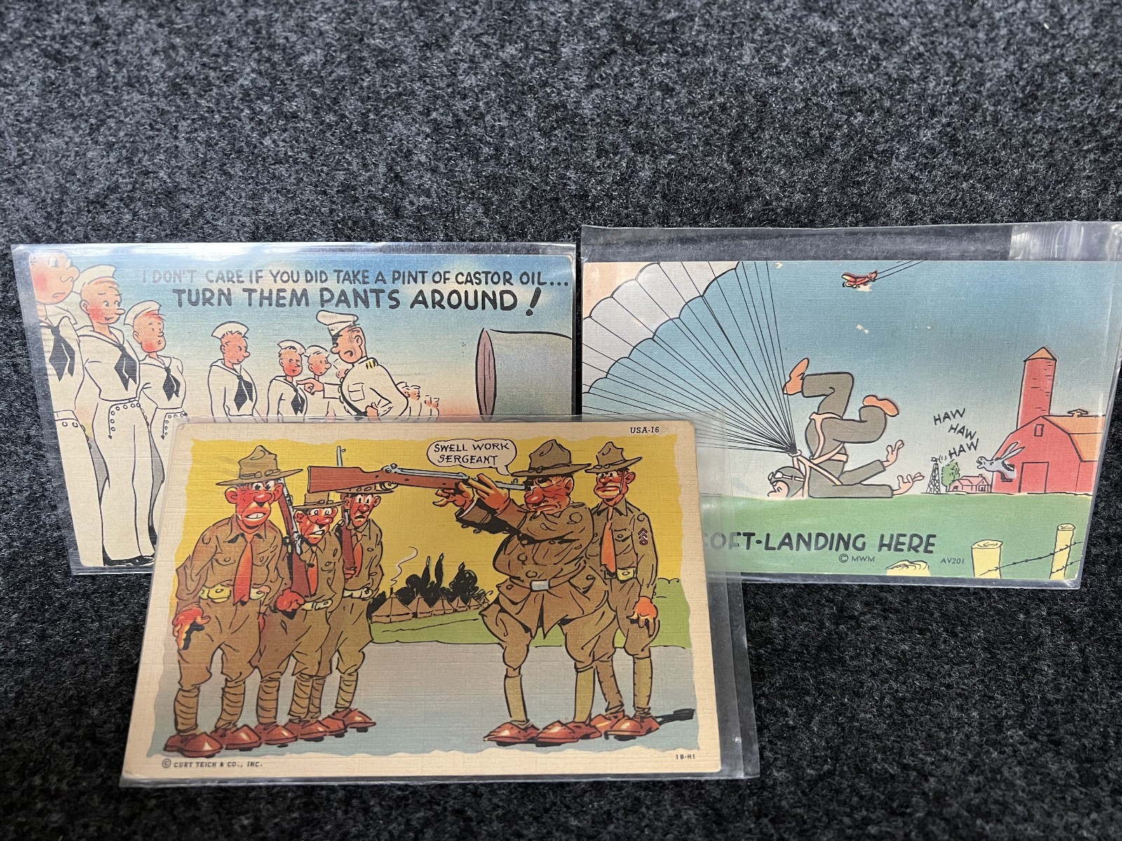 MAKE AN OFFER * WWII * 3 Humorous Linen Postcards US Army WW2 * 2 were Mailed MAKE AN OFFER * WWII * 3 Humorous Linen Postcards US Army WW2 * 2 were Mailed