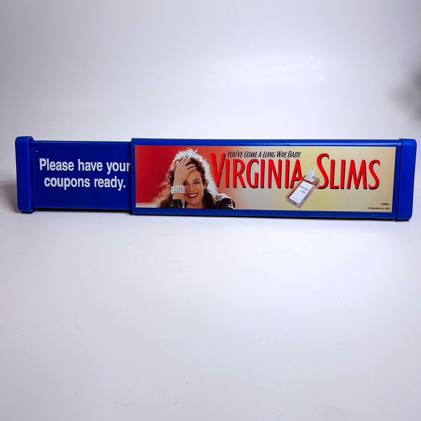 Vintage 1994 Virginia Slims Grocery Store Lane Divider Blue Tobacciana Ad Decor