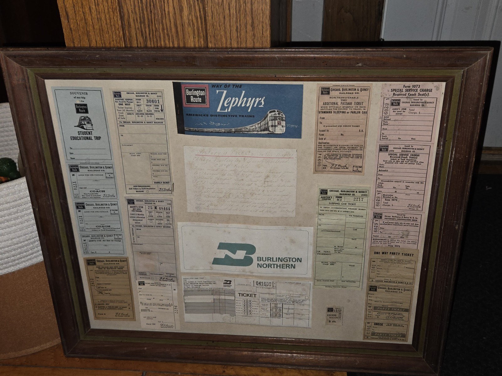Chicago Burlington & Quincy Railroad Original Ticket History Display, Zephyr Era Chicago Burlington & Quincy Railroad Original Ticket History Display, Zephyr Era