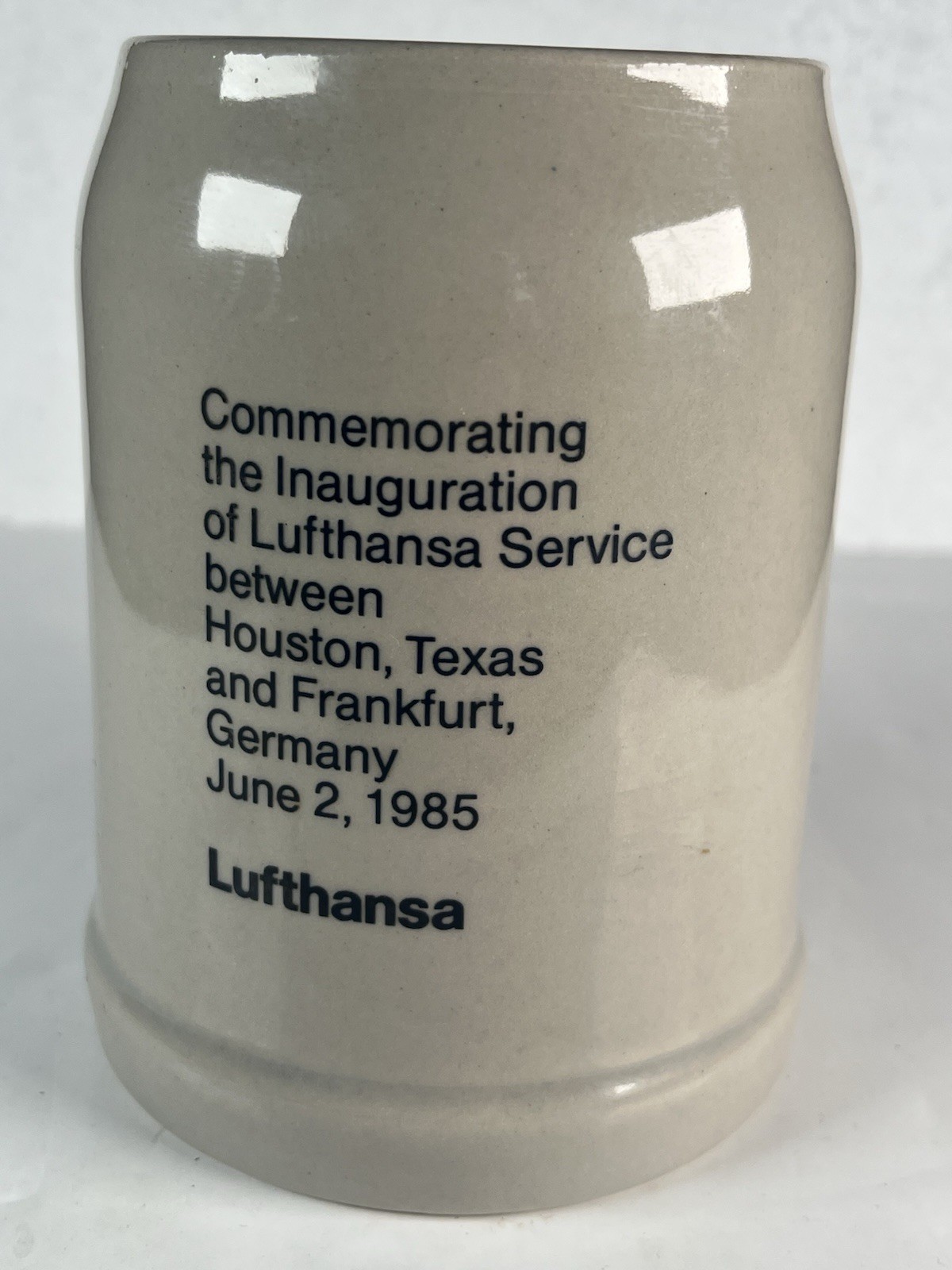Lufthansa 1985 Houston Frankfurt Inaugural Flight Mug Rastal West Germany .5L