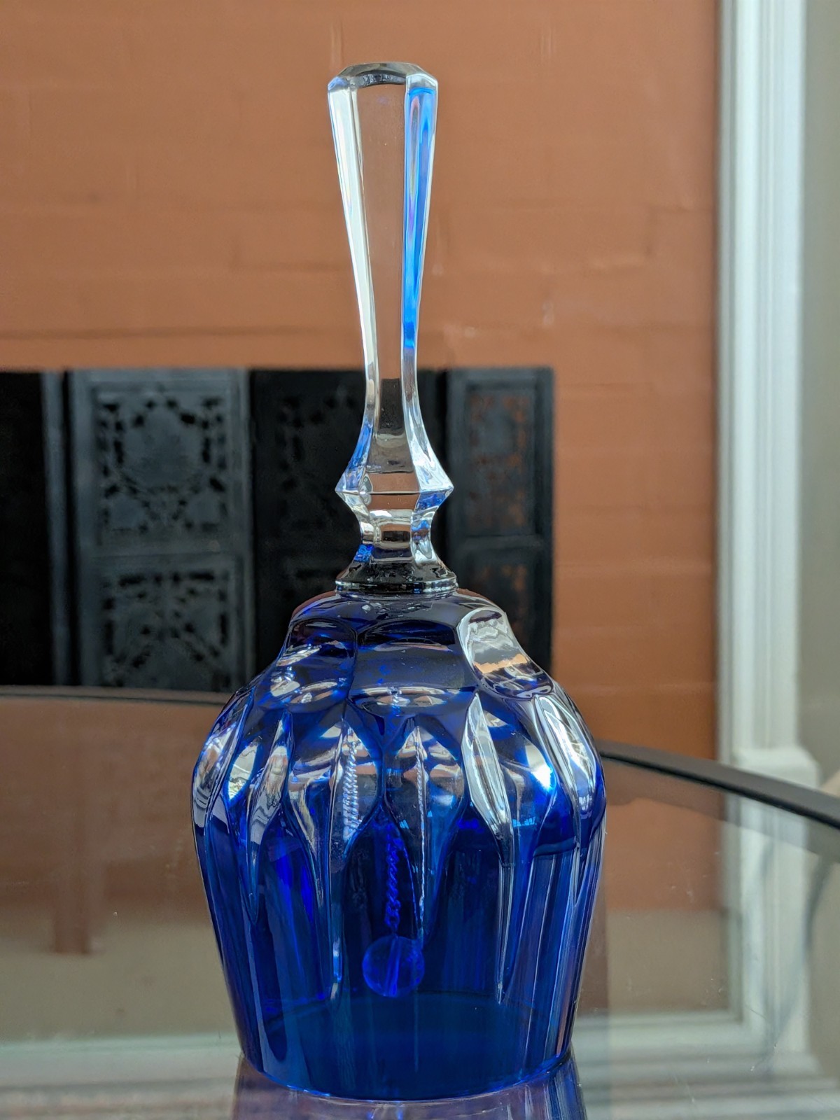 Vtg Cobalt Blue to Clear Crystal Bell Mid Late 20th Century W German Faceted Art Vtg Cobalt Blue to Clear Crystal Bell Mid Late 20th Century W German Faceted Art