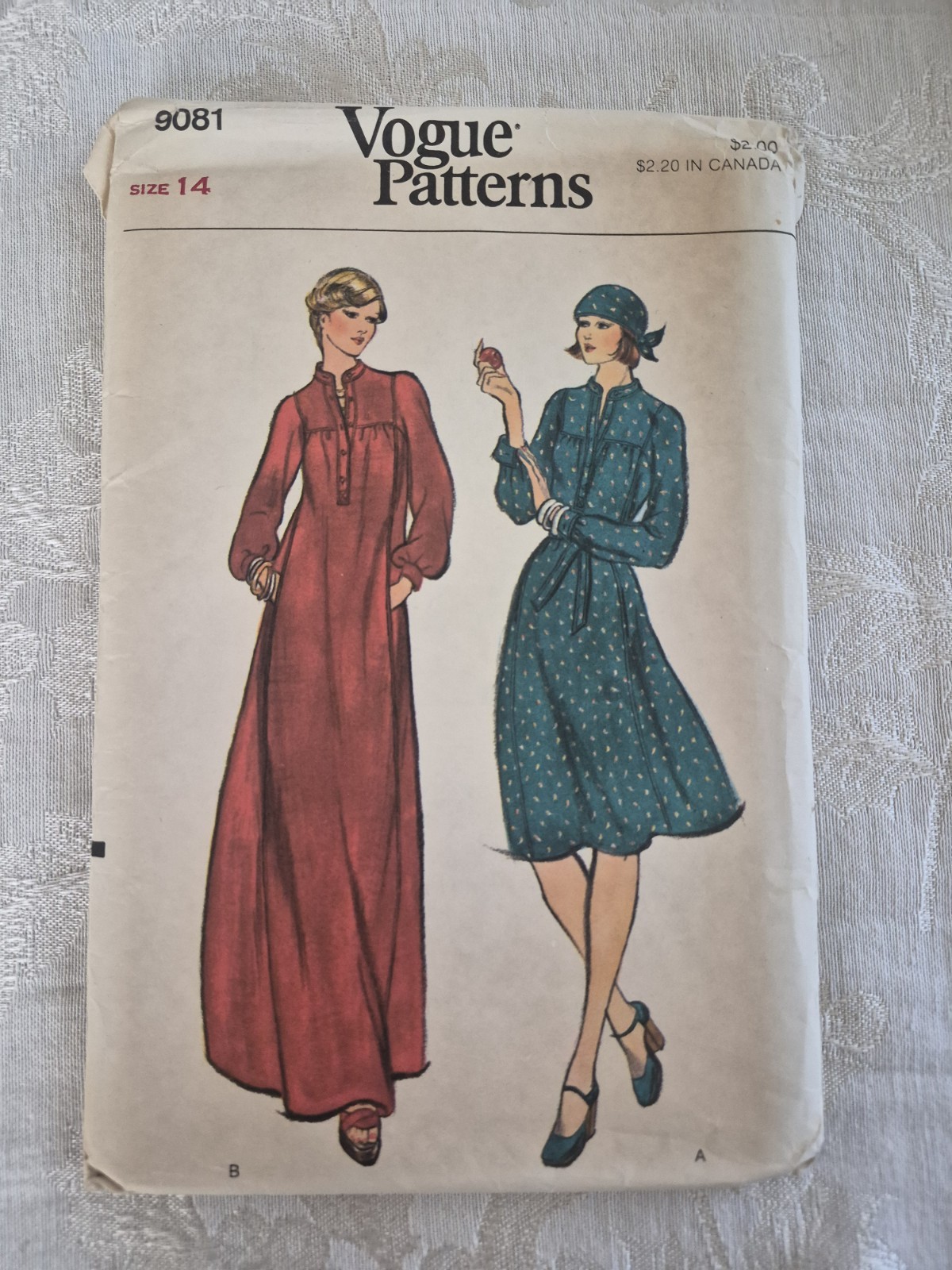 Vintage 70s Vogue 9081 Tent Dress Head Scarf Pattern Size 14 Uncut FF Boho