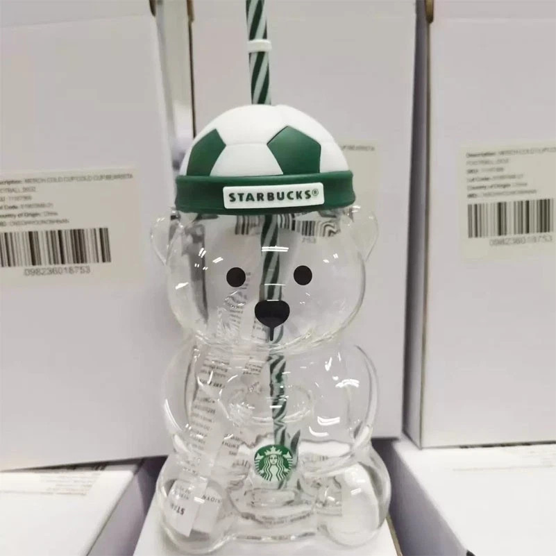 New Starbucks 2026 Bearista Bear 20oz Glass Straw Cup with Football Cap Lid