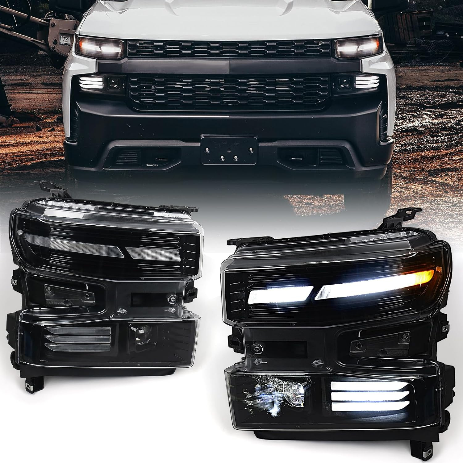 Full LED Headlights Assembly for Chevy Silverado 1500 2019-2021 | Only for Halog Full LED Headlights Assembly for Chevy Silverado 1500 2019-2021 | Only for Halog