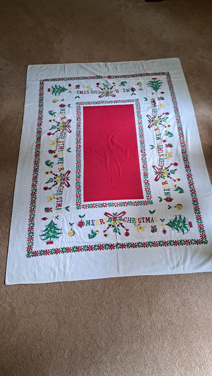Vintage 1960\'s Merry Christmas tablecloth 68\