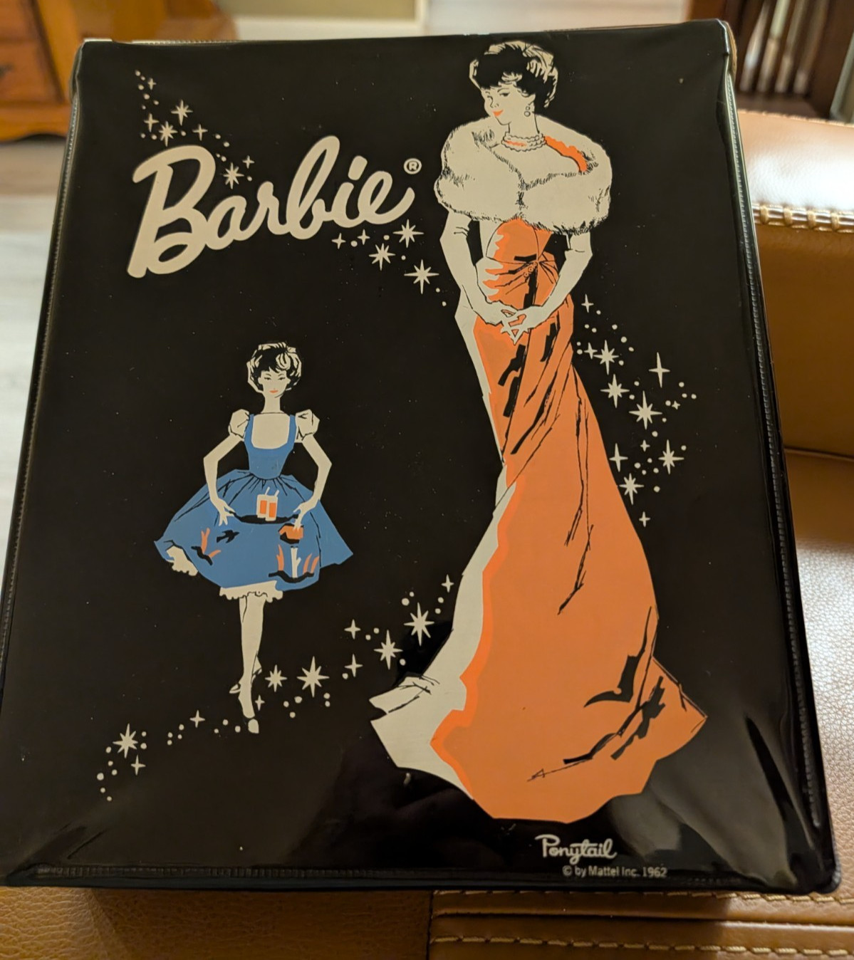 1962 Barbie Ponytail Fashion Doll Black Vinyl Clothing Carrying Case Box Mattel 1962 Barbie Ponytail Fashion Doll Black Vinyl Clothing Carrying Case Box Mattel