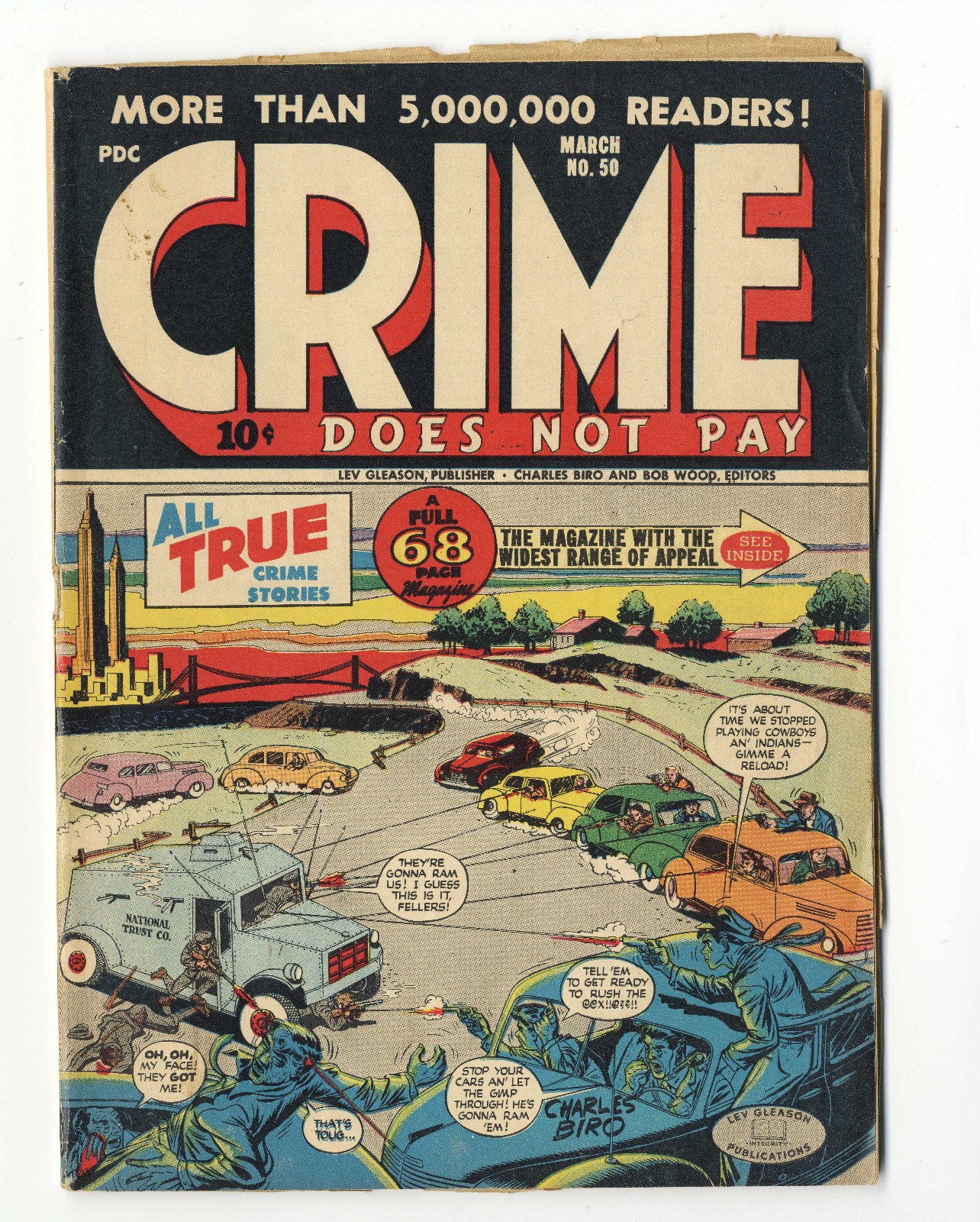 Crime Does Not Pay #50 Lev Gleason 1947 Charles Biro Classic Cover NYC Shootout