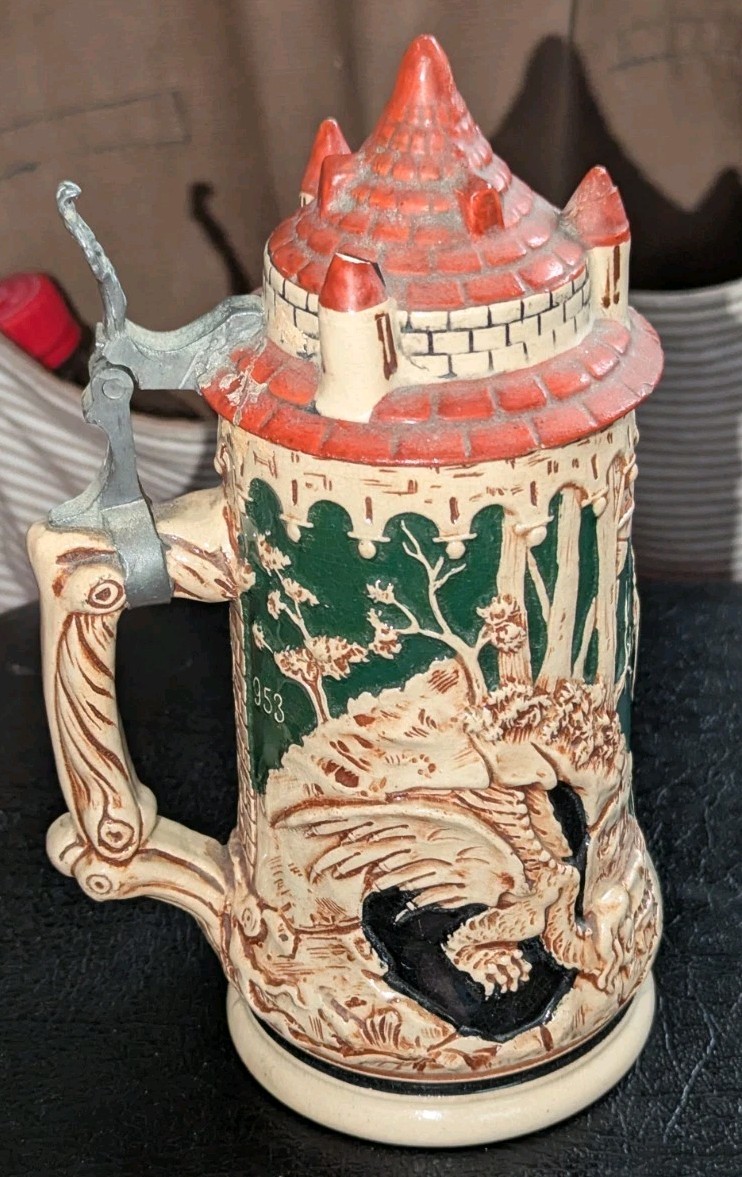 Antique Miniature Ceramic German Lidded Beer Stein Drachenfels Castle 6 1/4 Antique Miniature Ceramic German Lidded Beer Stein Drachenfels Castle 6 1/4
