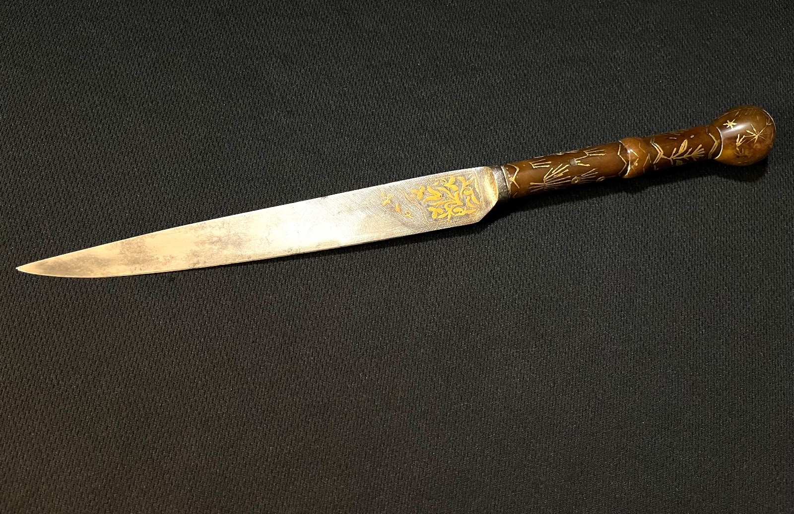 BEAUTIFUL Persian Kard Knife -Antique Ottoman Dagger -Agate w/Gold Artwork