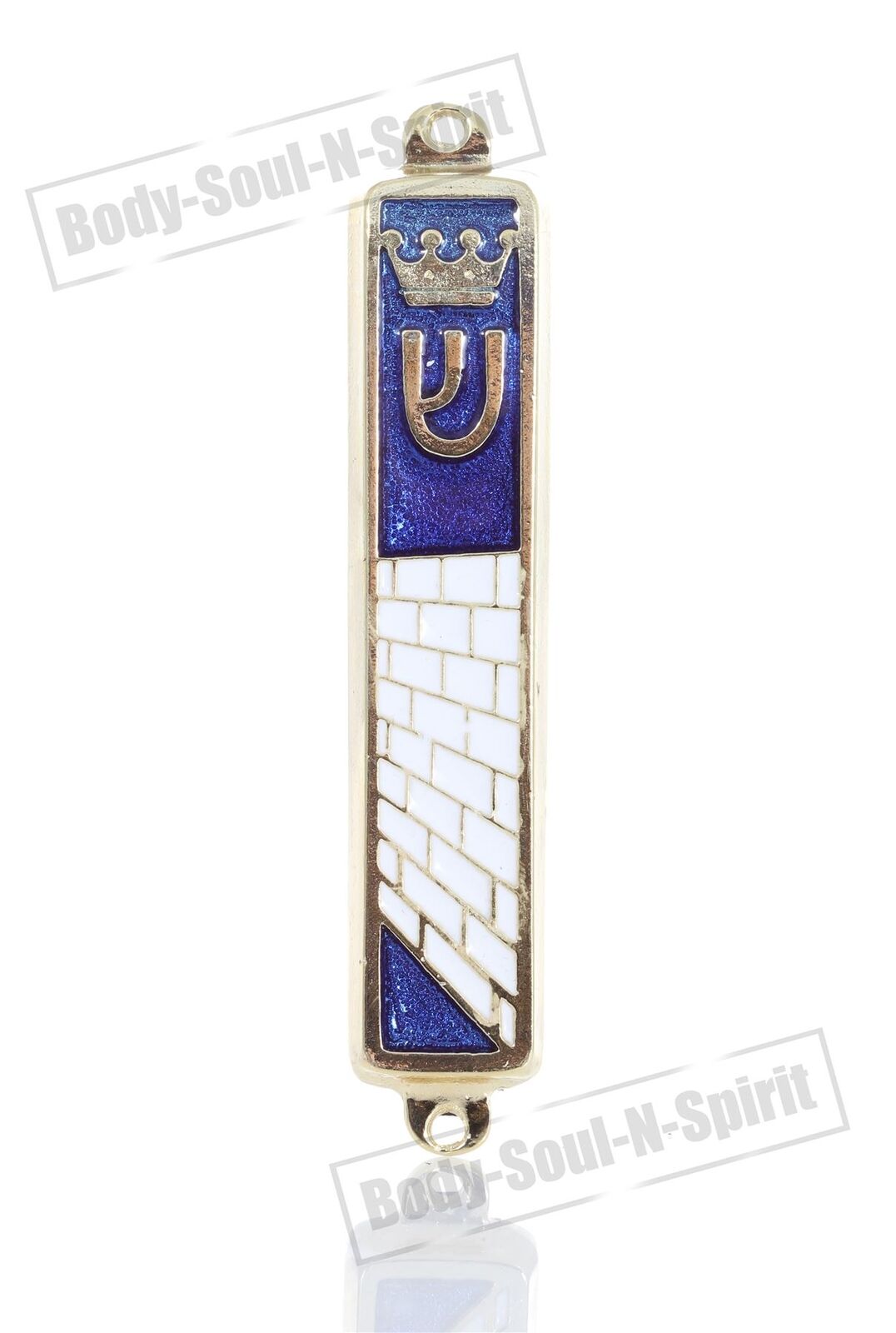 Gold plated Mezuzah Mezuza Blue Case 7cm Judaica Jewish Torah Crown Kotel Design