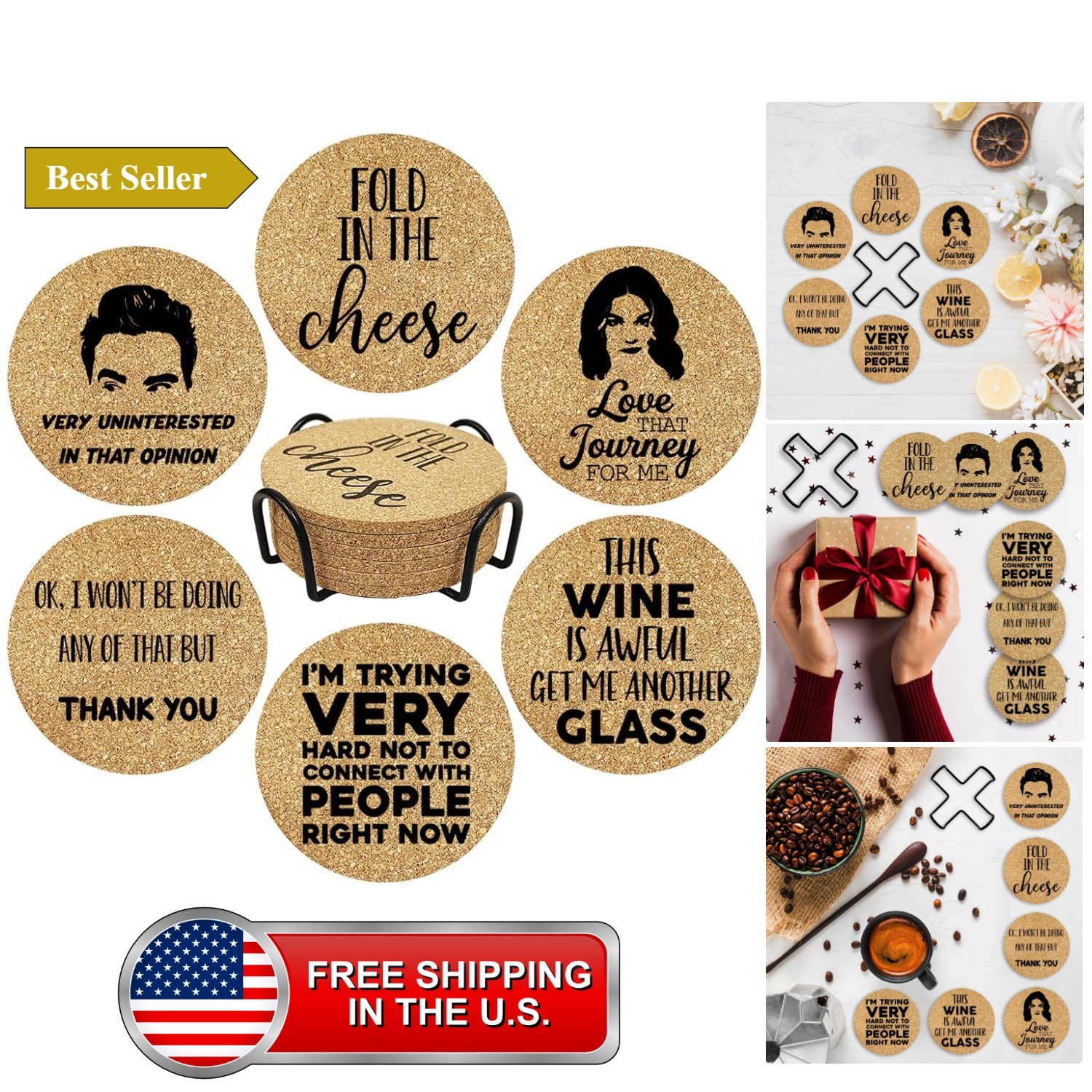 Fold in The Cheese TV Show Coasters, 6 Pcs Coffee Coasters for SC Fans Fold in The Cheese TV Show Coasters, 6 Pcs Coffee Coasters for SC Fans