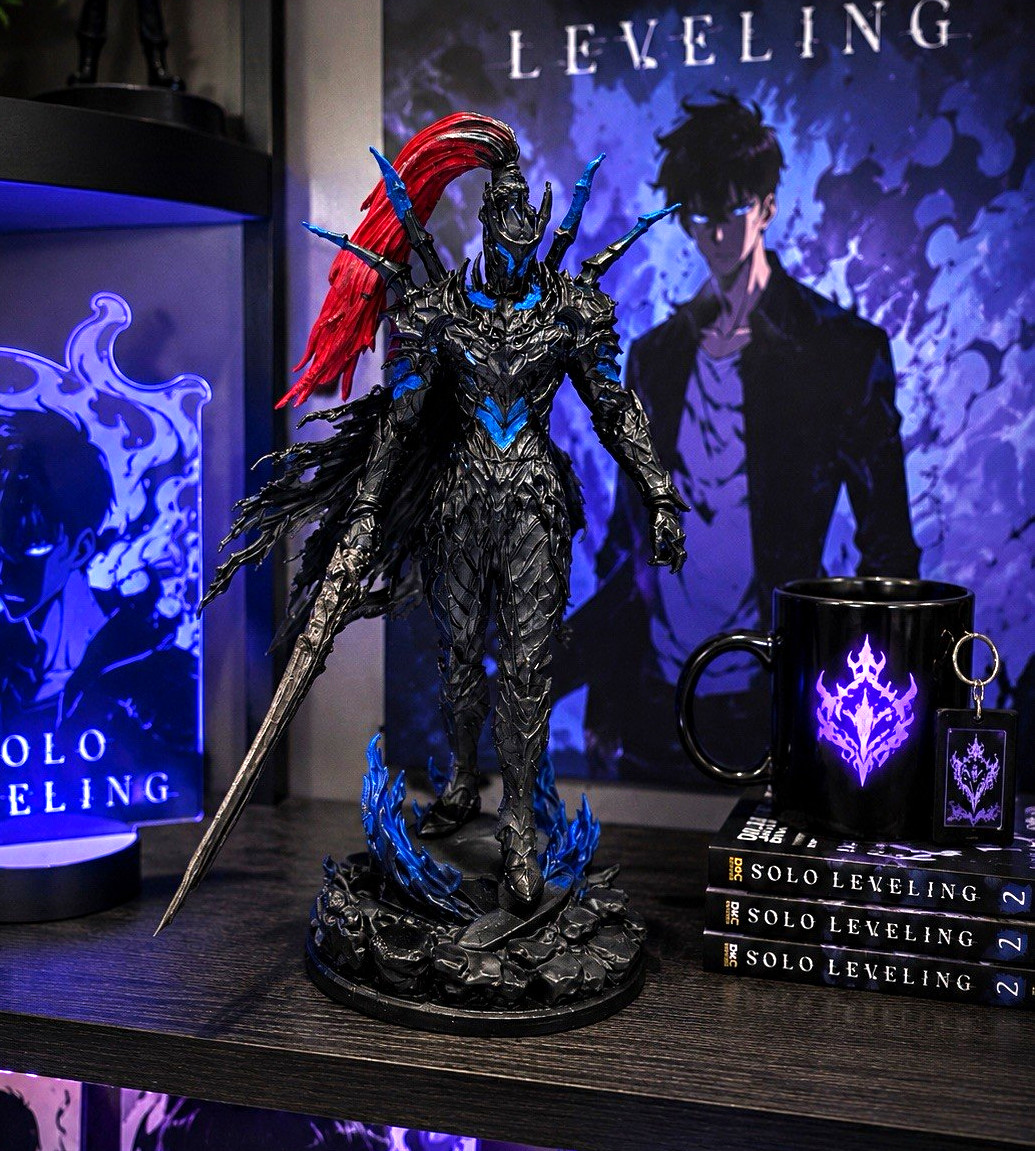 Solo Leveling Dark Armored Character Statue Figure with Sword Red Hair Solo Leveling Dark Armored Character Statue Figure with Sword Red Hair