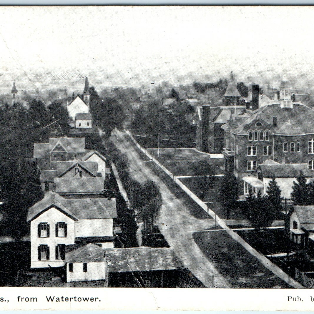c1900s Dodgeville WI Birds Eye View from Watertower Postcard FC Bartle Town WI