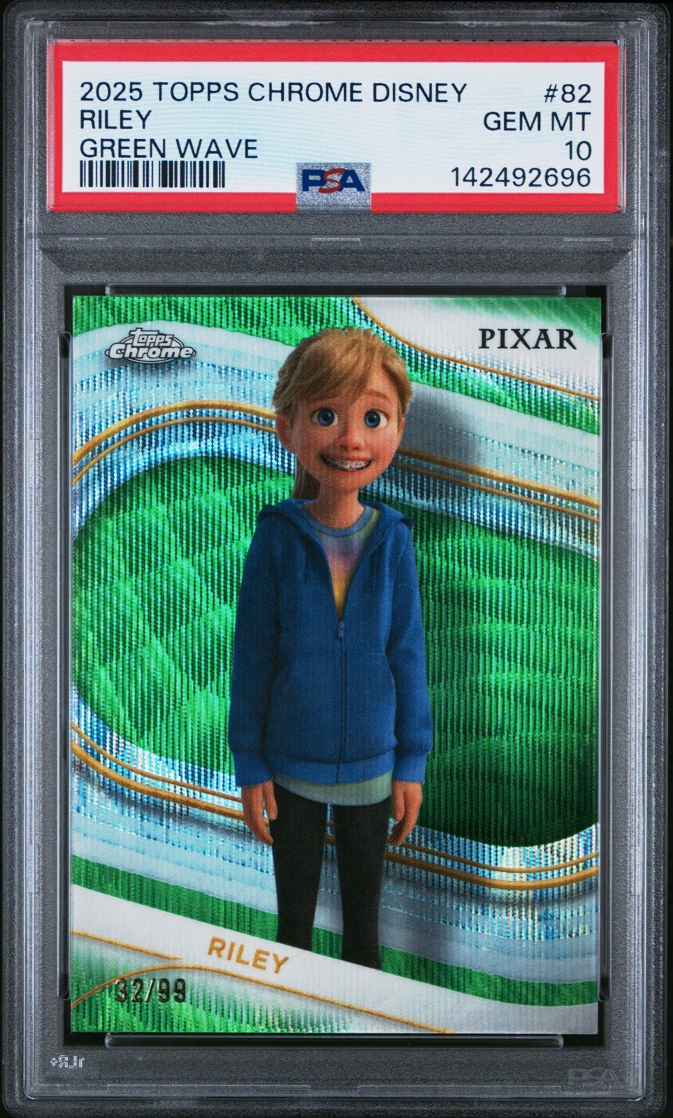 2025 Topps Disney Chrome Riley Green Wave PSA 10 2025 Topps Disney Chrome Riley Green Wave PSA 10