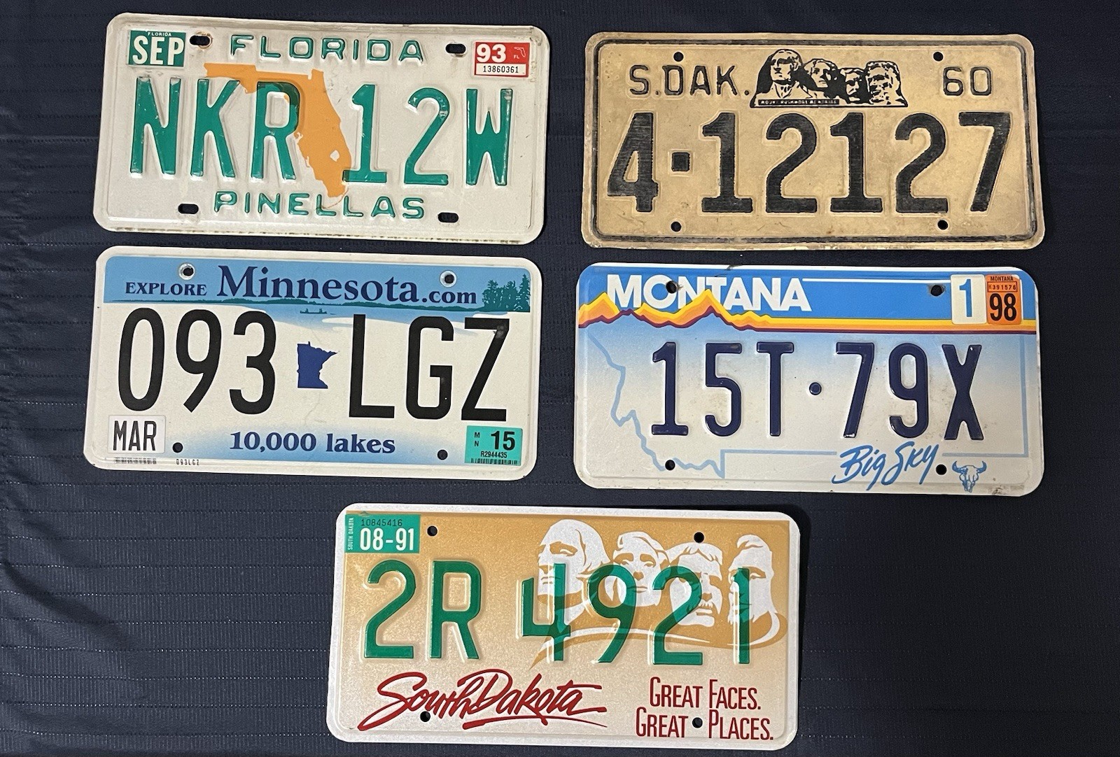 Vintage & Modern Multi State License Plate Lot Expired 5 SD FL MT MN 1960 SD Vintage & Modern Multi State License Plate Lot Expired 5 SD FL MT MN 1960 SD