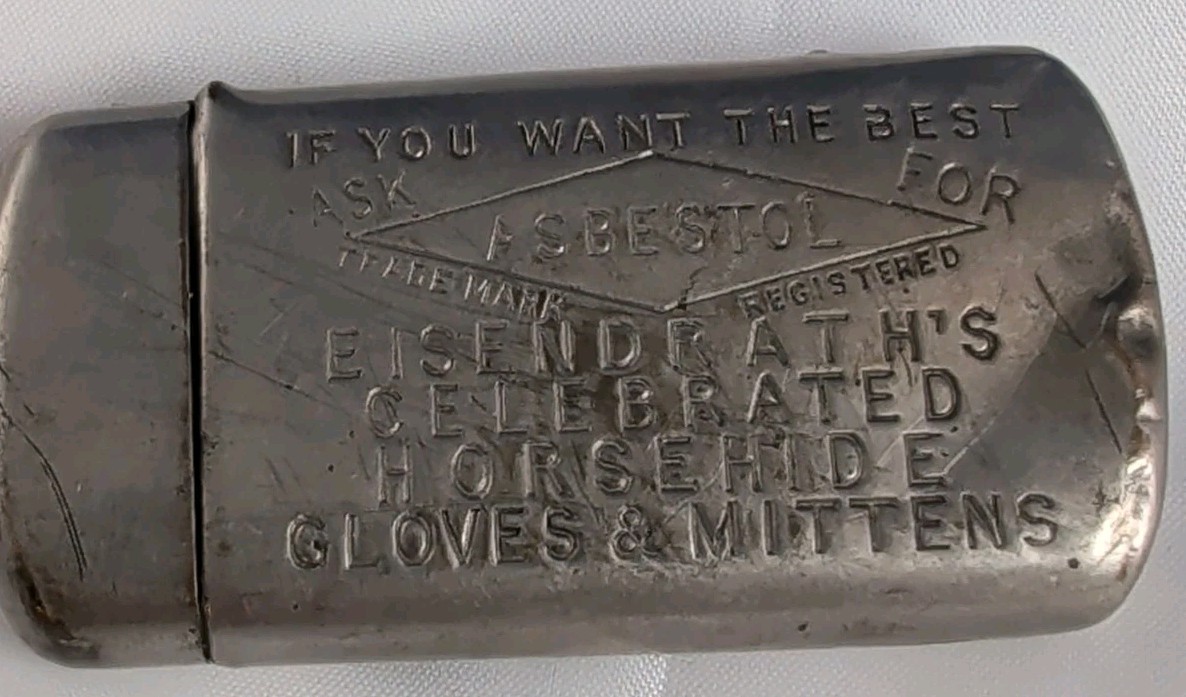 RARE MATCH VESTA SAFE HOLDER CHICAGO ADVERTISING Asbestos Gloves And Mittens VTG RARE MATCH VESTA SAFE HOLDER CHICAGO ADVERTISING Asbestos Gloves And Mittens VTG